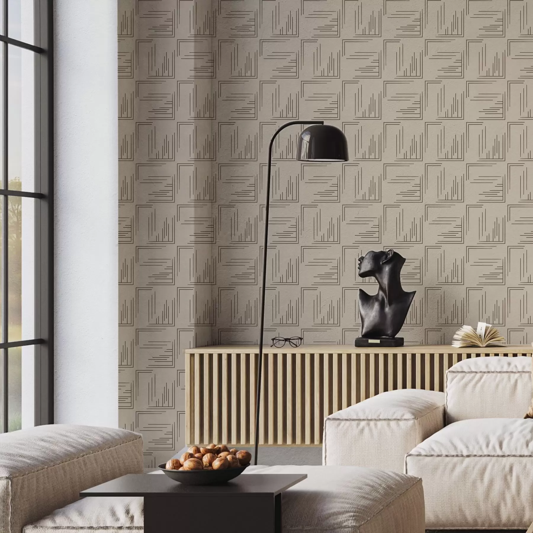 Fototapeta Duże kwadraty kakaowe z różnorodnymi wypełnieniami linii, piasek a00913