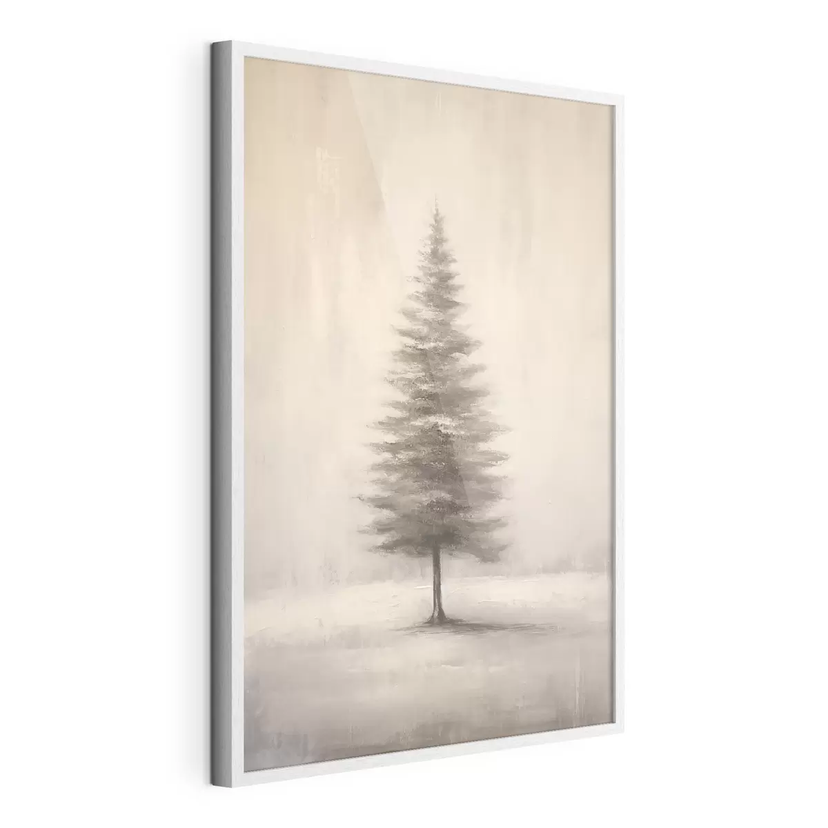 Plakat Monochromatyczna jodła. Minimalistyczny zimowy krajobraz f46465