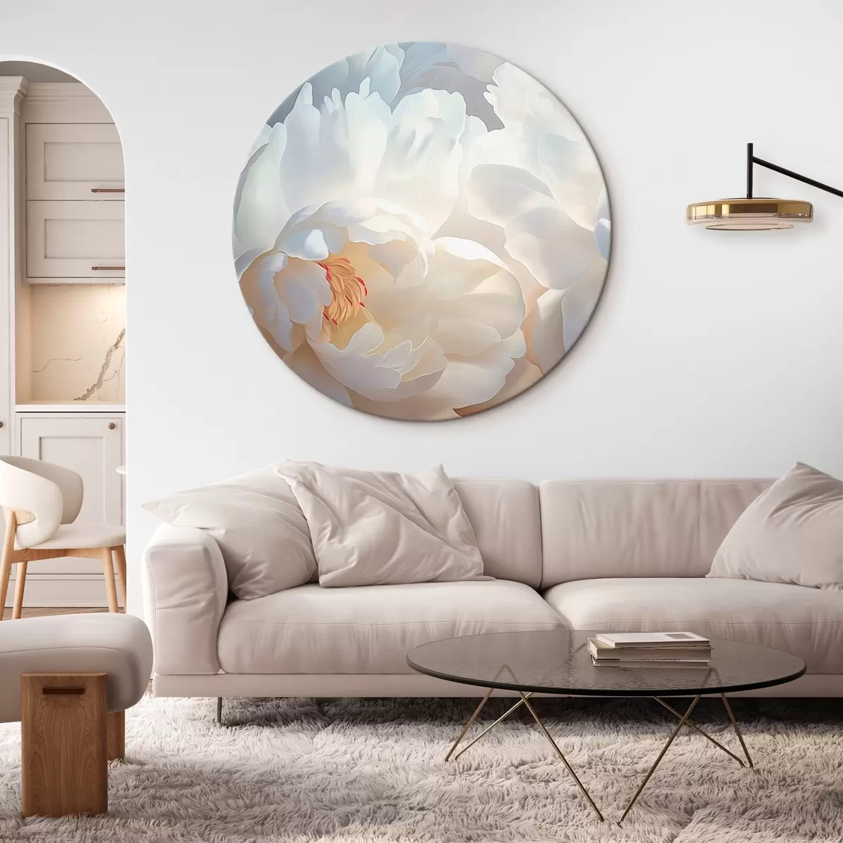 Okrągłe obrazy Duże białe piwonie r46560