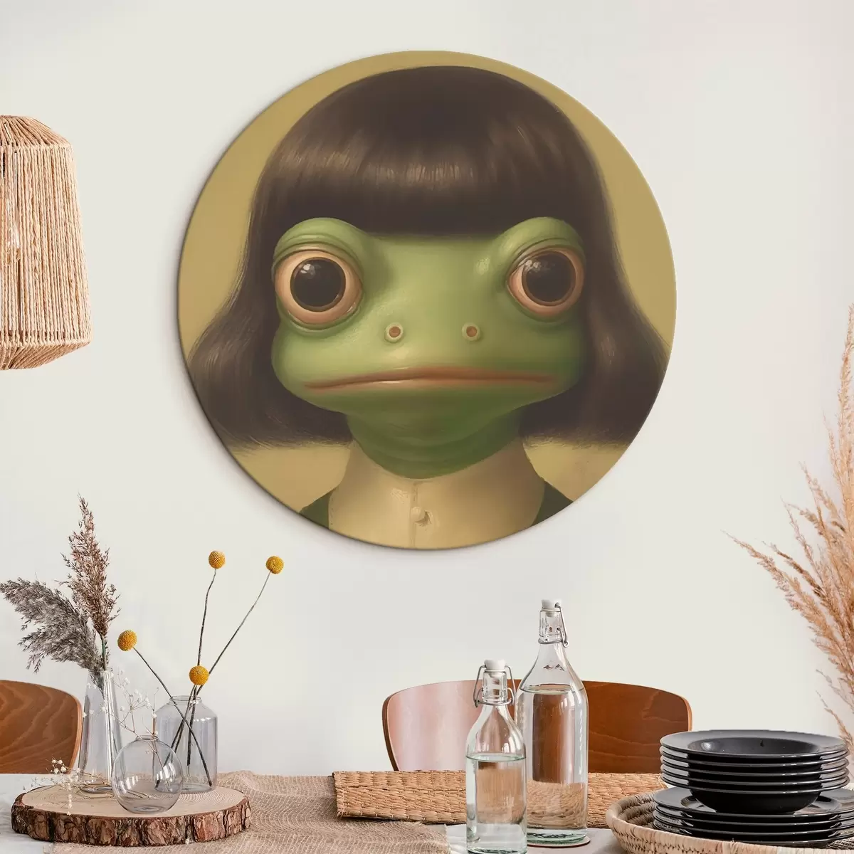 Okrągłe obrazy Dziewczyna w stylu vintage z żabką r46458