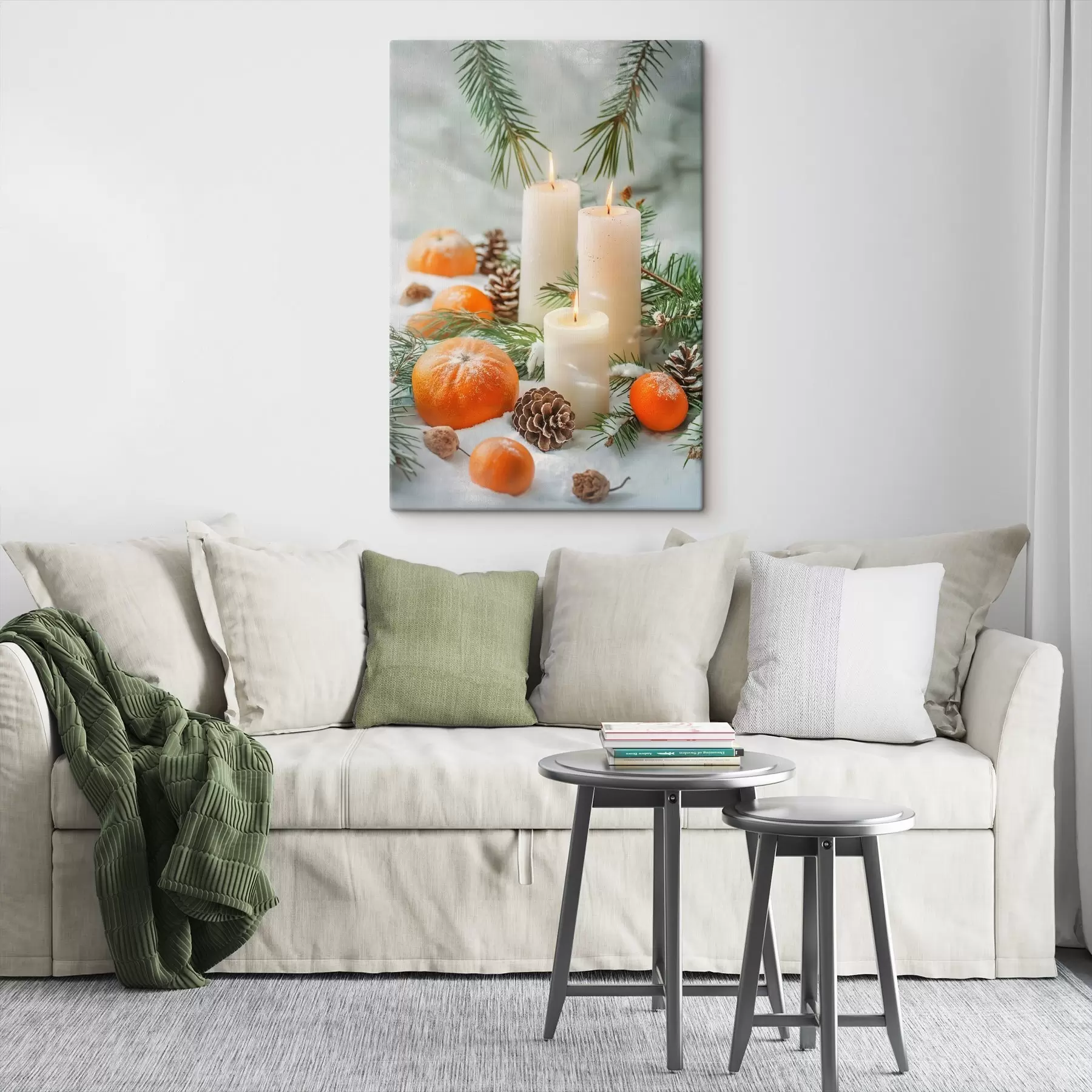 Obraz Świece, mandarynki i szyszki sosnowe s46615