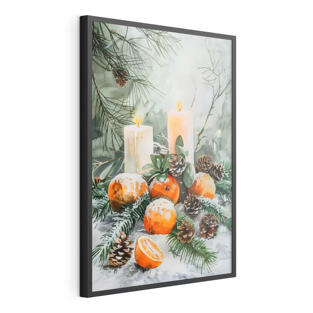 Plakat Świece, mandarynki i szyszki sosnowe f46614