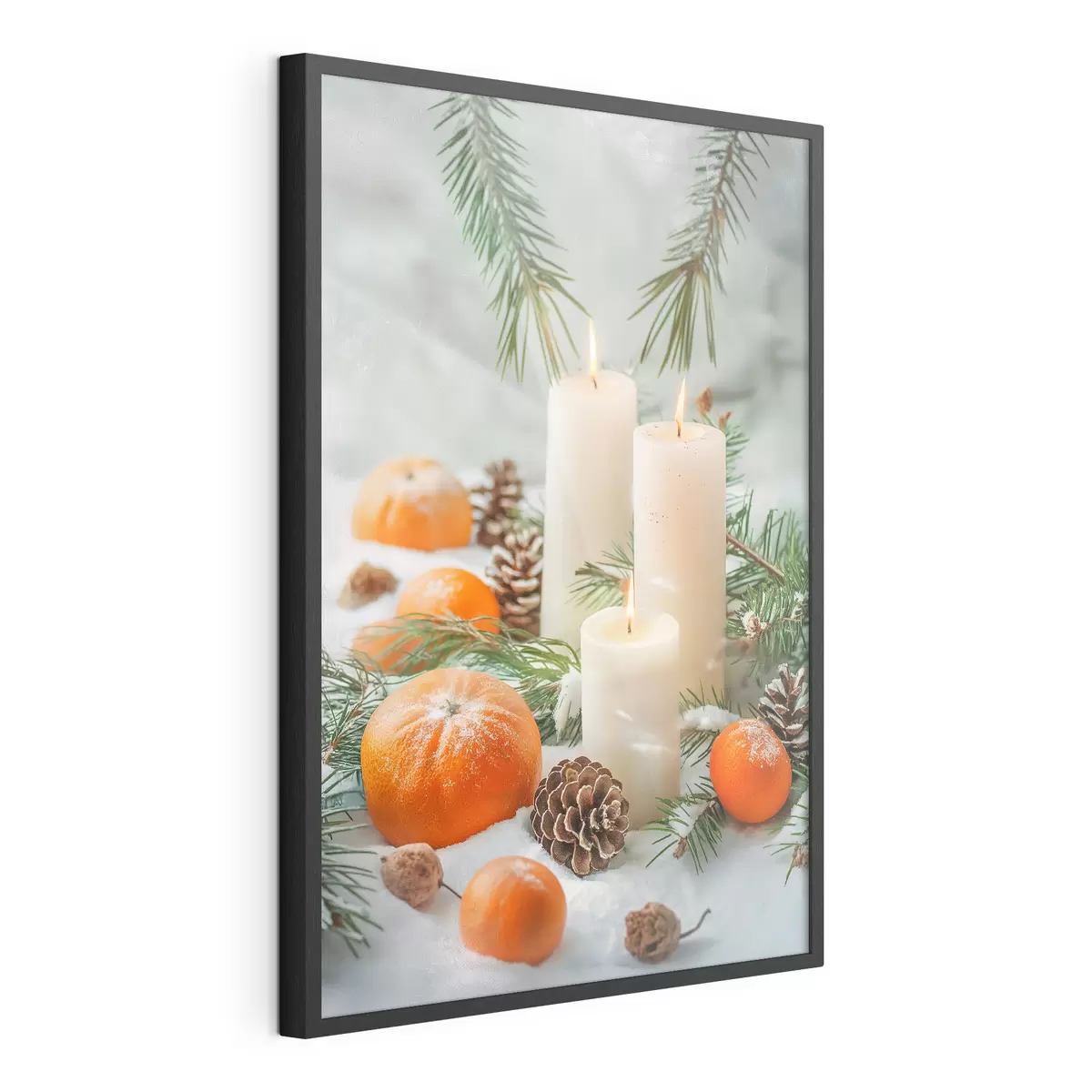 Plakat Świece, mandarynki i szyszki sosnowe f46615