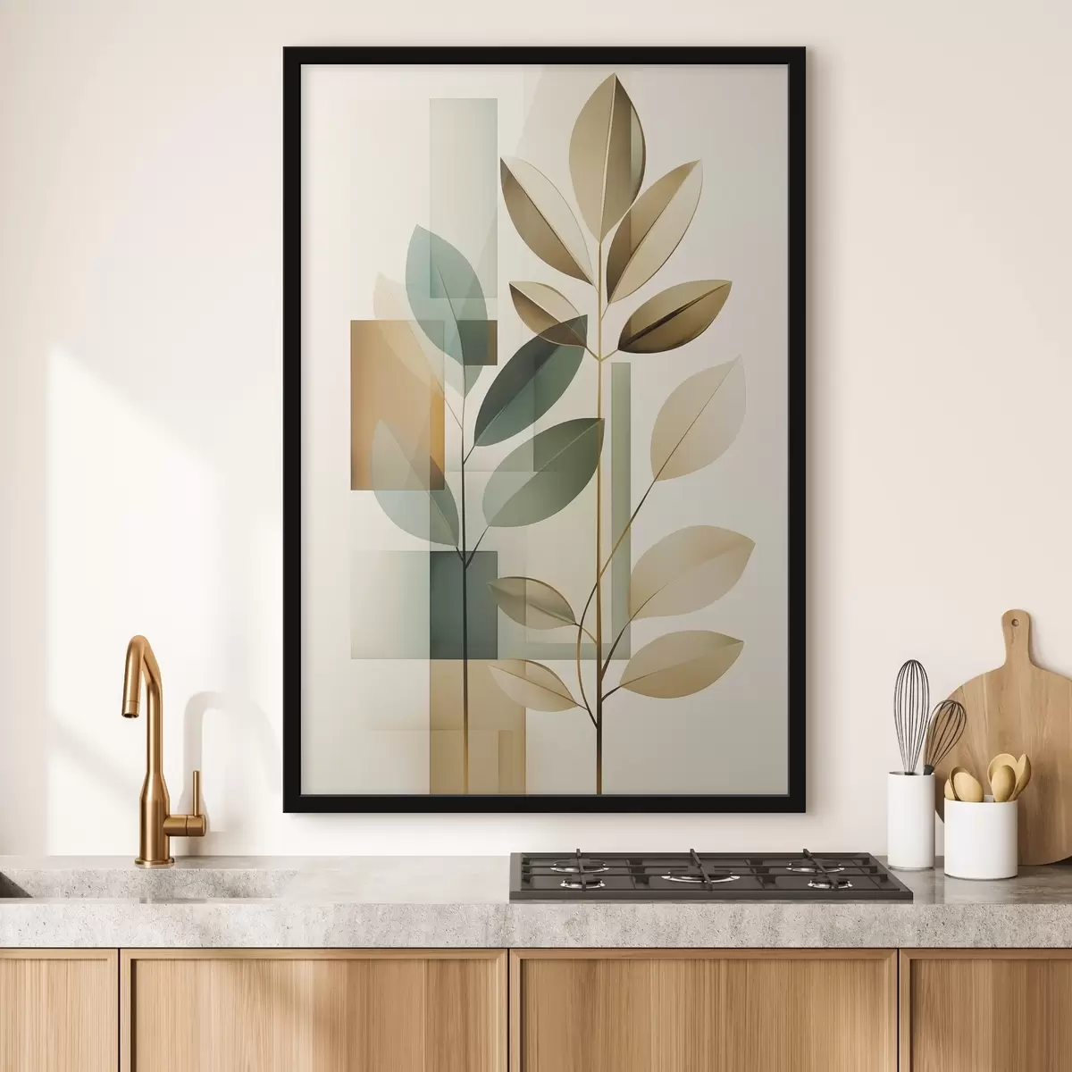 Plakat Geometryczna abstrakcja z liśćmi f46581