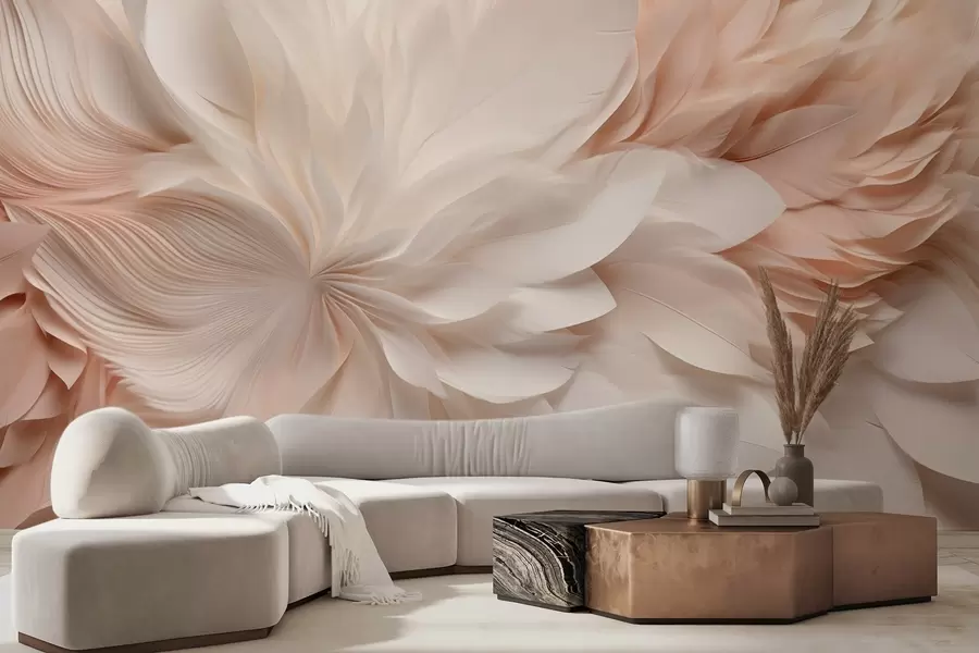 Fototapeta Delikatne abstrakcyjne pióra w ruchu w odcieniach beżu i kremu w09509