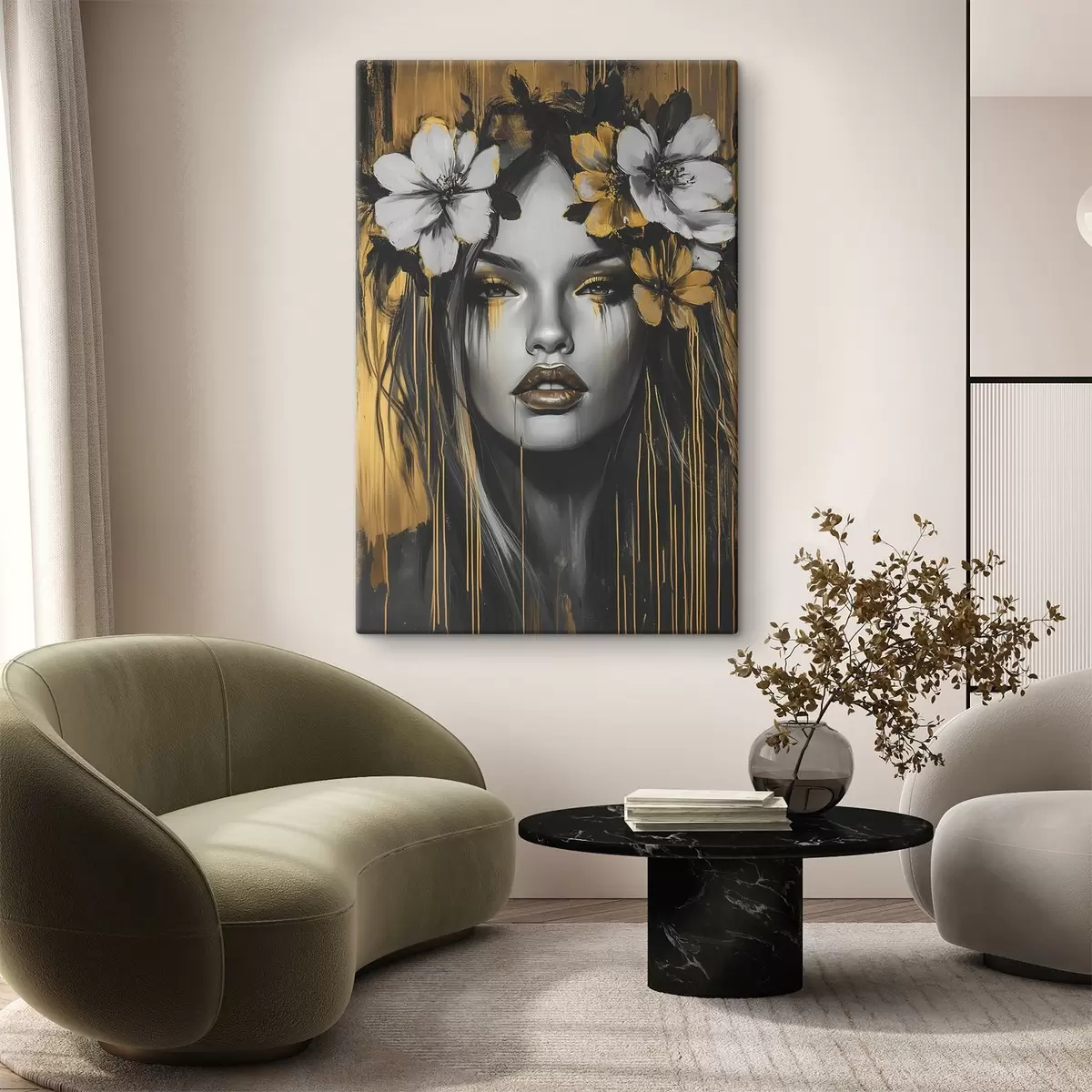 Obraz Abstrakcyjny portret kobiety z kwiatami s46454