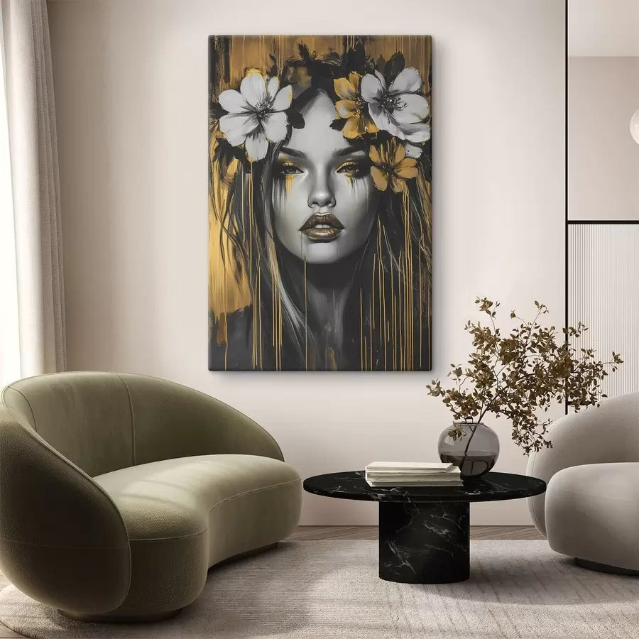 Obraz Abstrakcyjny portret kobiety z kwiatami s46454