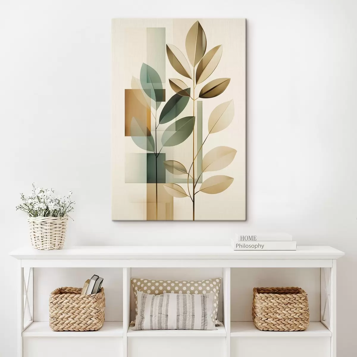 Obraz Geometryczna abstrakcja z liśćmi s46581