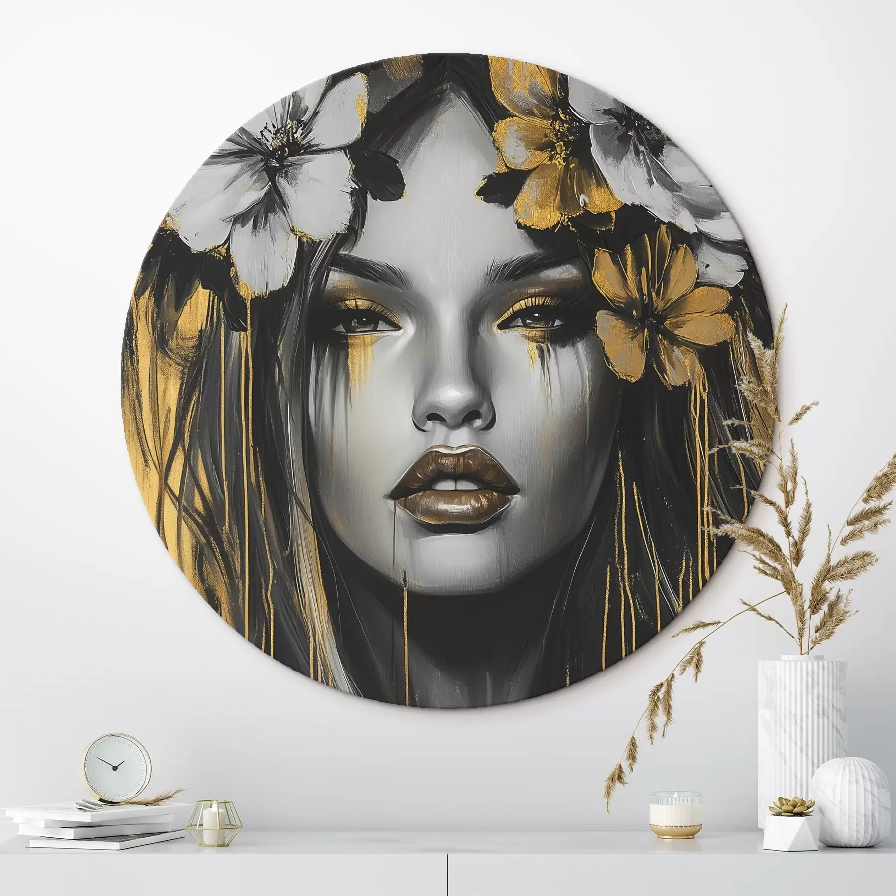 Obraz Abstrakcyjny portret kobiety z kwiatami r46454