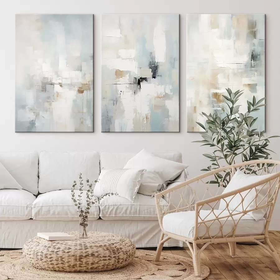 Obraz Jasna, abstrakcyjna paleta: biel, beż i jasnoniebieski m00966