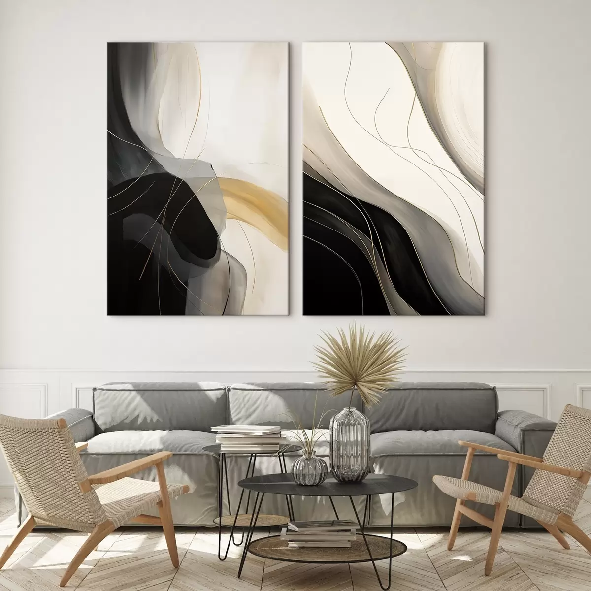 Obraz Monochromatyczne krzywe z cienkimi metalicznymi włóknami m00972