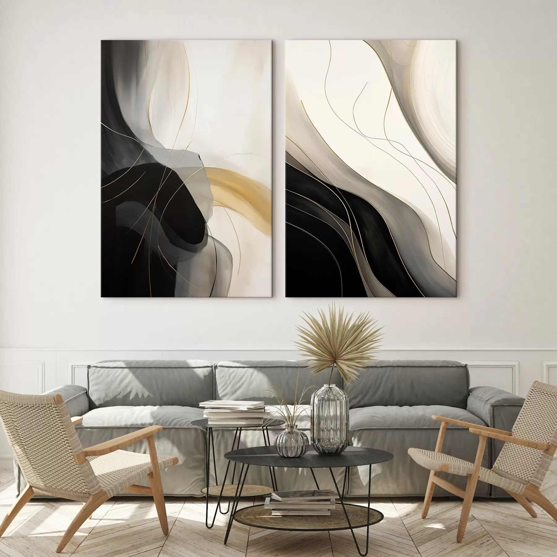 Obraz Monochromatyczne krzywe z cienkimi metalicznymi włóknami m00972