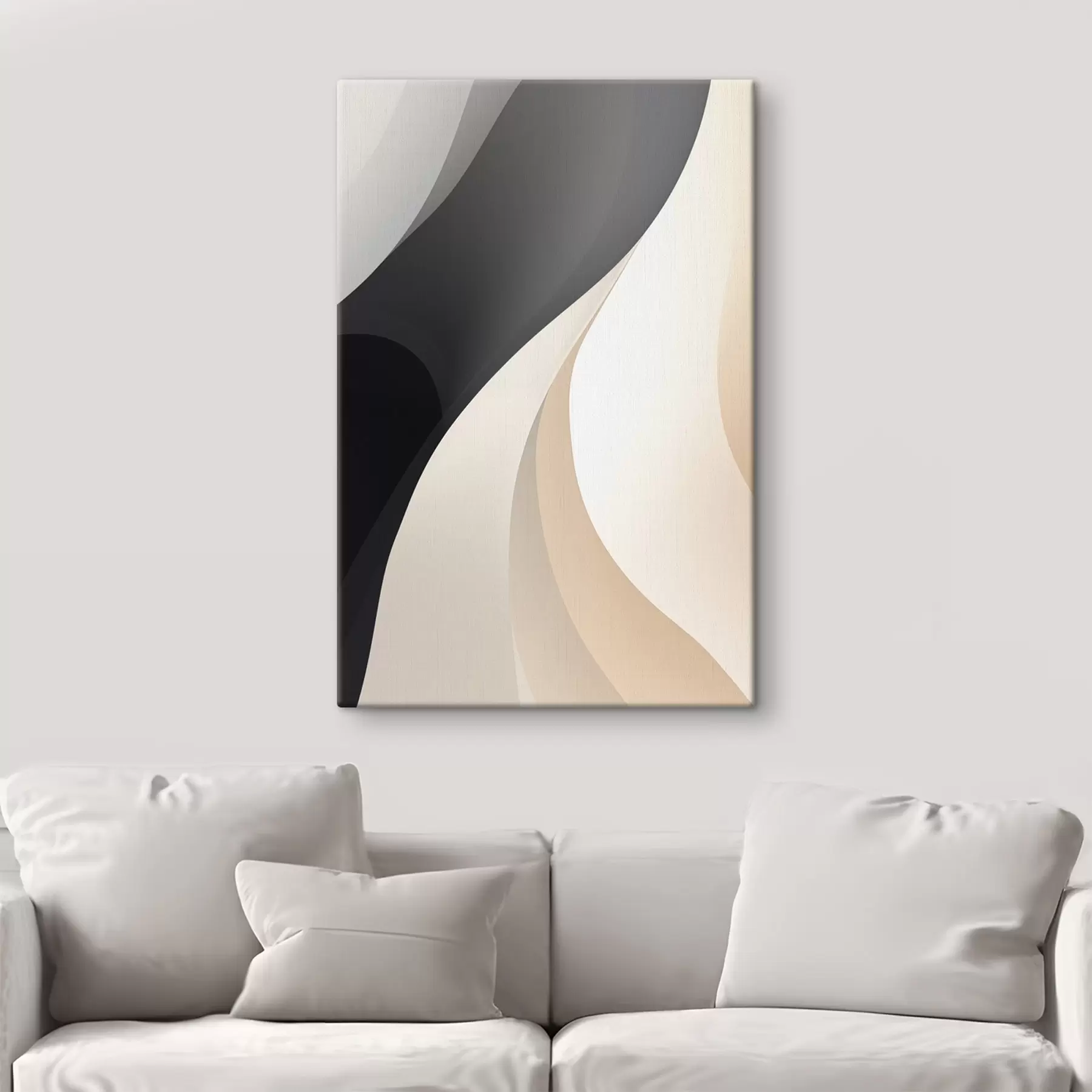 Obraz Eleganckie, nakładające się na siebie krzywizny w kolorach grafitowym, kości słoniowej i piaskowym s46493