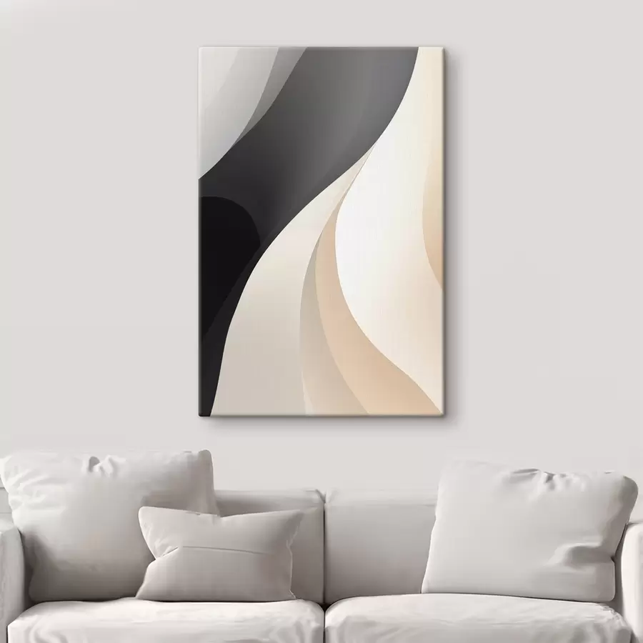 Obraz Eleganckie, nakładające się na siebie krzywizny w kolorach grafitowym, kości słoniowej i piaskowym s46493