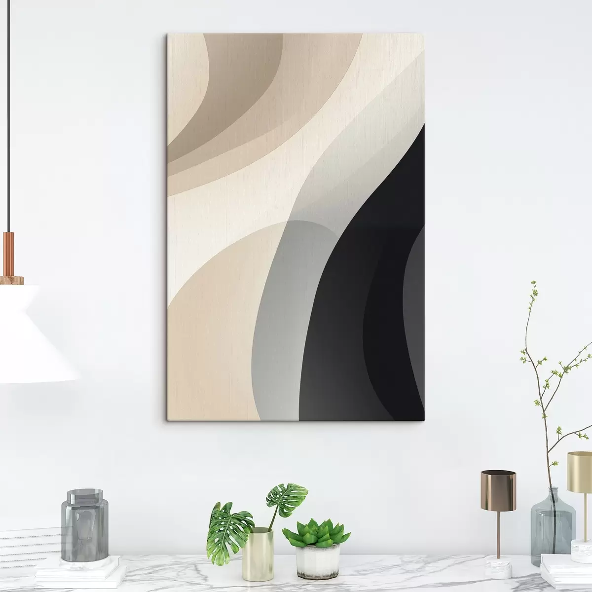 Obraz Organiczne fale w ciepłym beżu i kolorze węgla drzewnego s46494