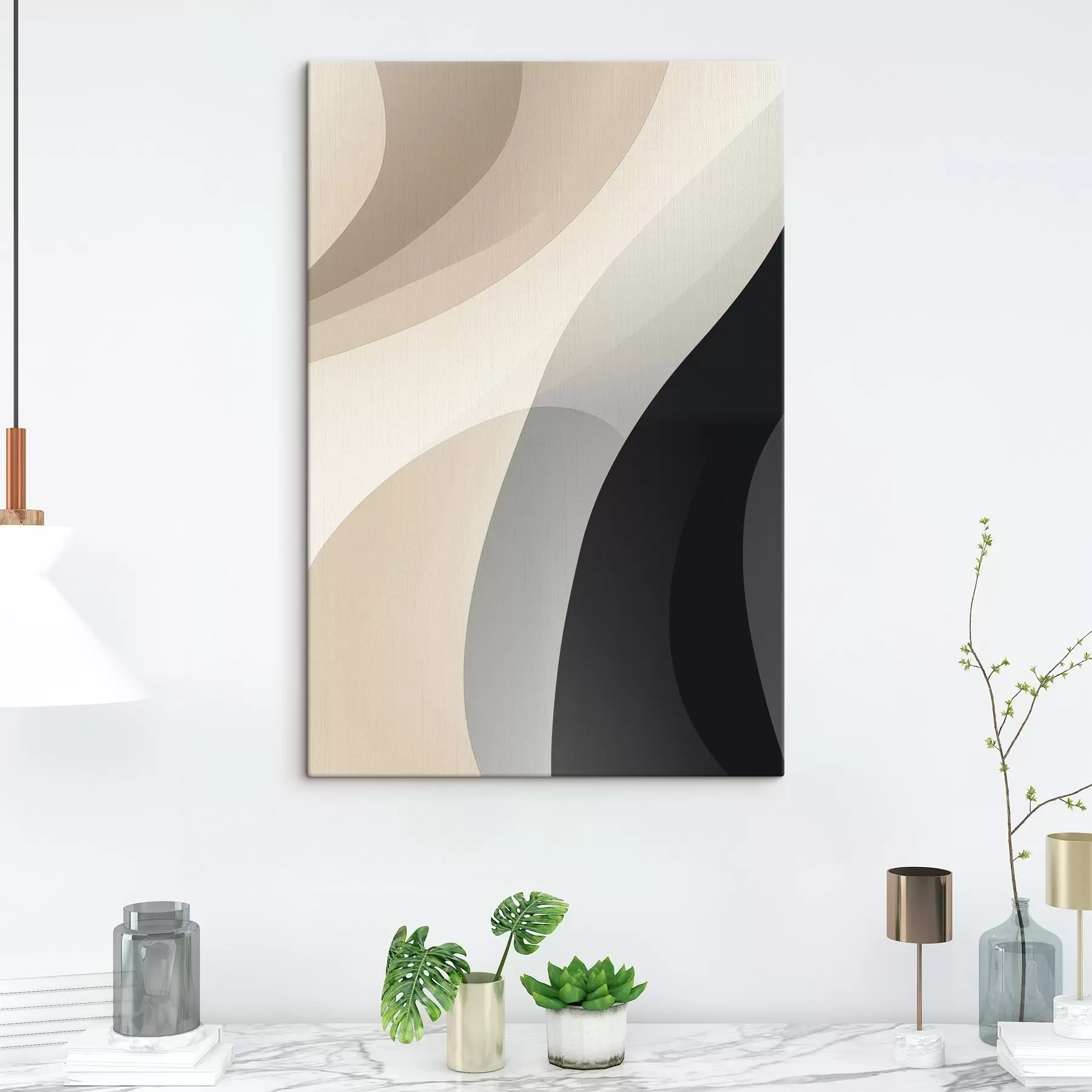 Obraz Organiczne fale w ciepłym beżu i kolorze węgla drzewnego s46494