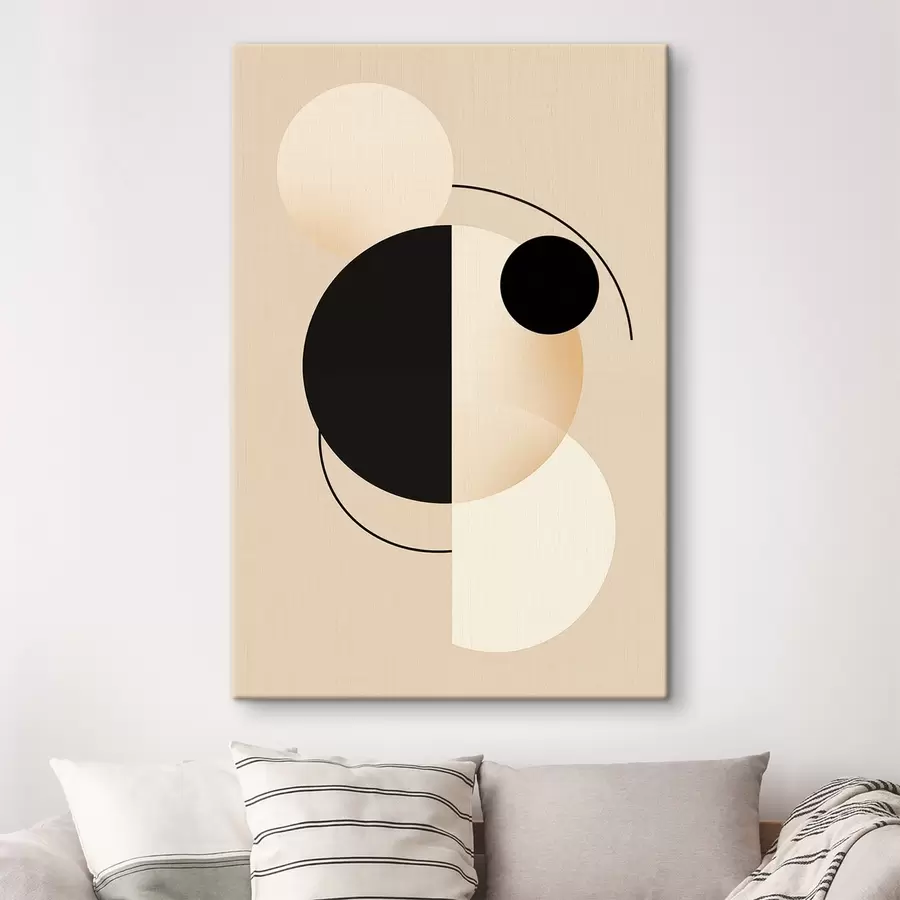 Obraz Graficzne koła i łuki w delikatnym beżu i czerni s46497