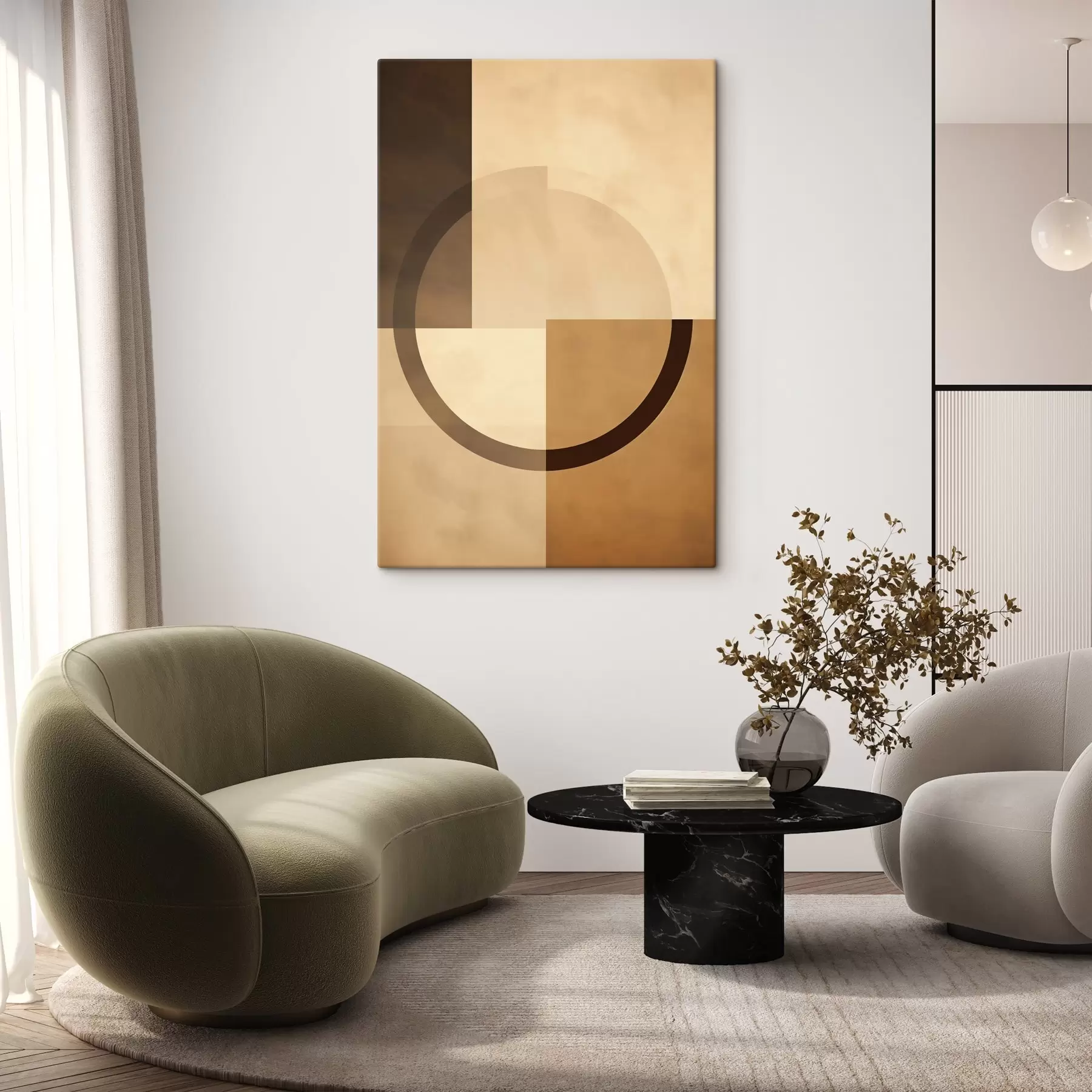 Obraz Stonowane kwadraty z półprzezroczystym pierścieniem, ciepła paleta kolorów ziemi s46498