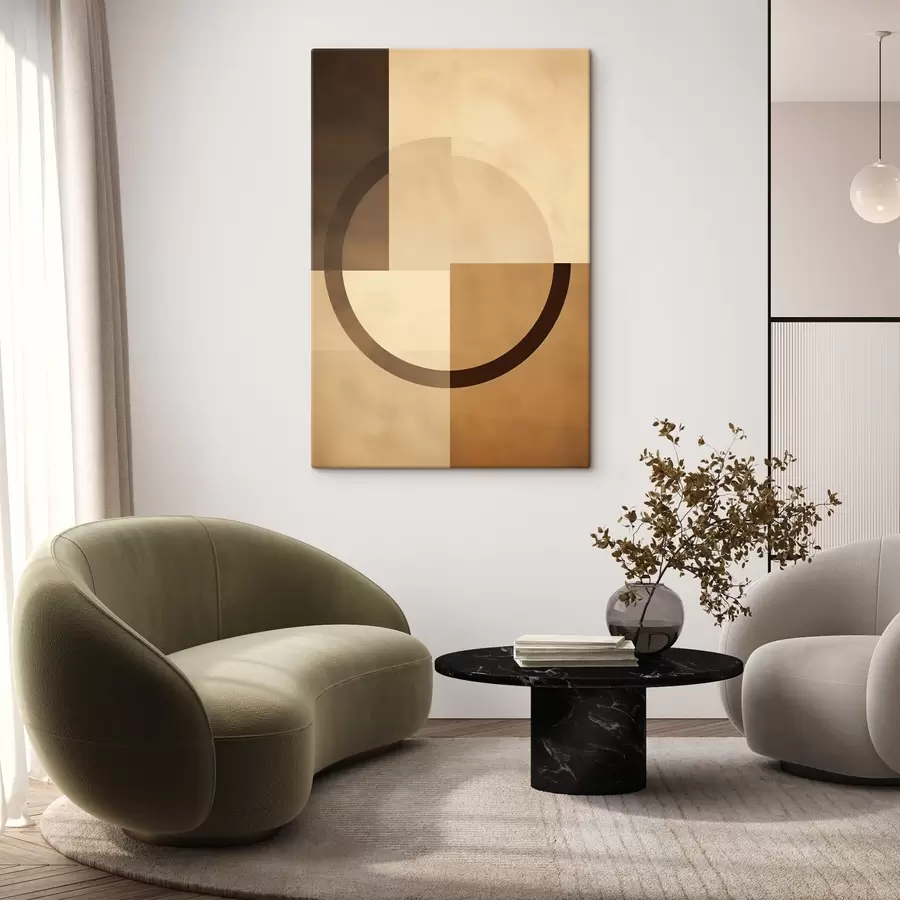 Obraz Stonowane kwadraty z półprzezroczystym pierścieniem, ciepła paleta kolorów ziemi s46498