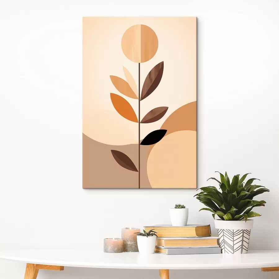 Obraz Stylizowany kwiat z geometrycznymi liśćmi w ciepłych odcieniach s46500
