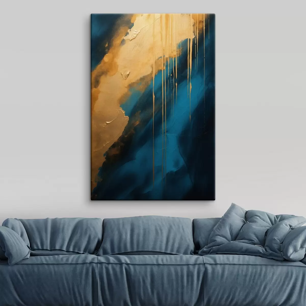 Obraz Turkusowo-granatowy abstrakcyjny wzór z płynnymi, ciepłymi akcentami s46509