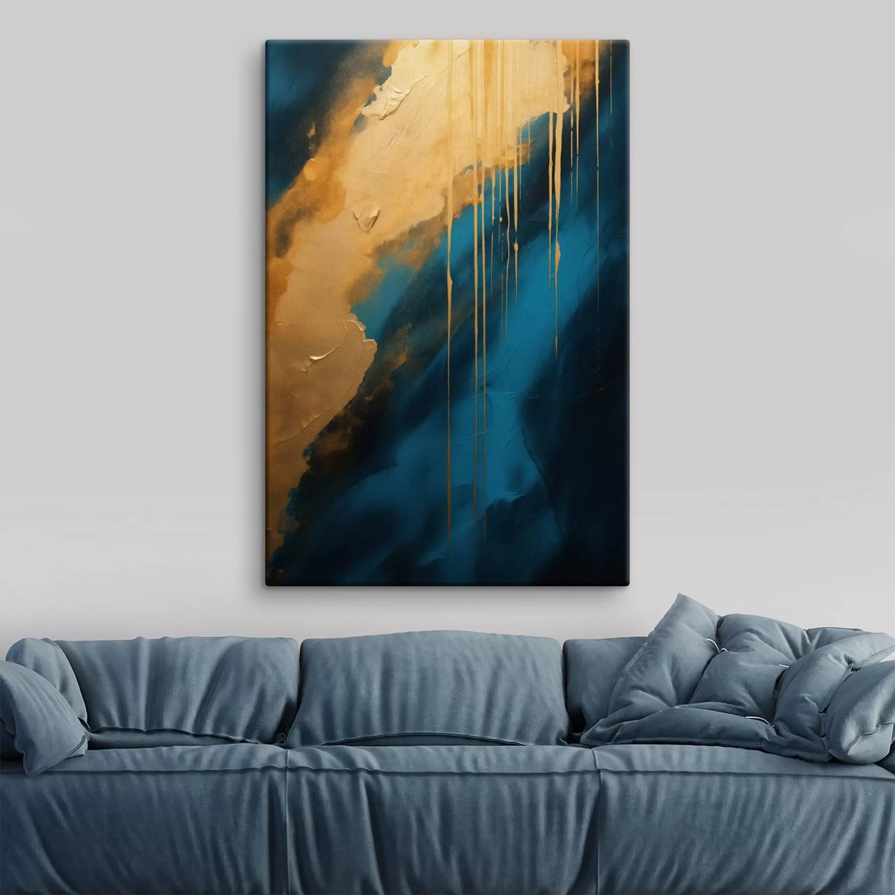 Obraz Turkusowo-granatowy abstrakcyjny wzór z płynnymi, ciepłymi akcentami s46509