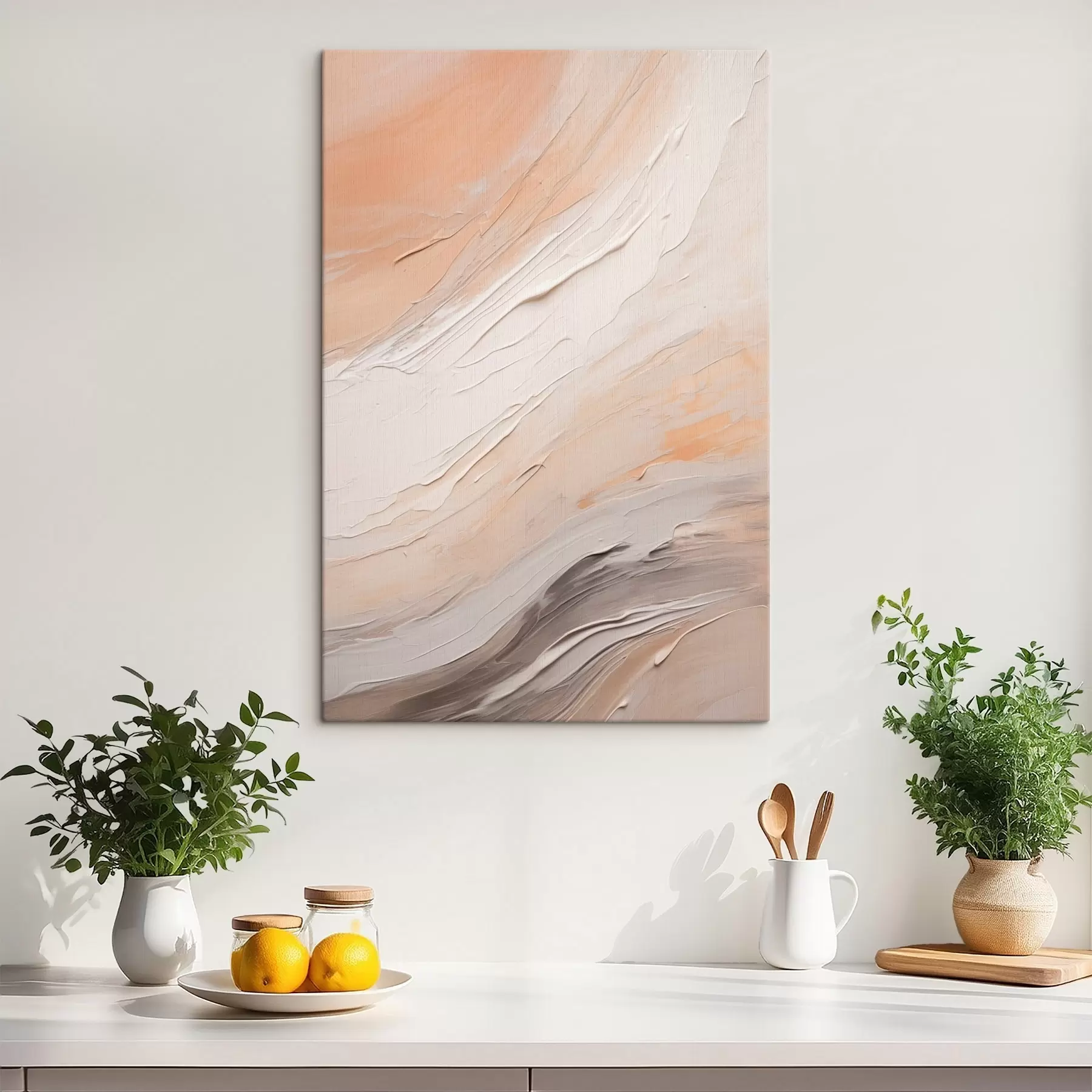 Obraz Teksturowany tynk w ciepłym beżu z delikatną szarością s46511