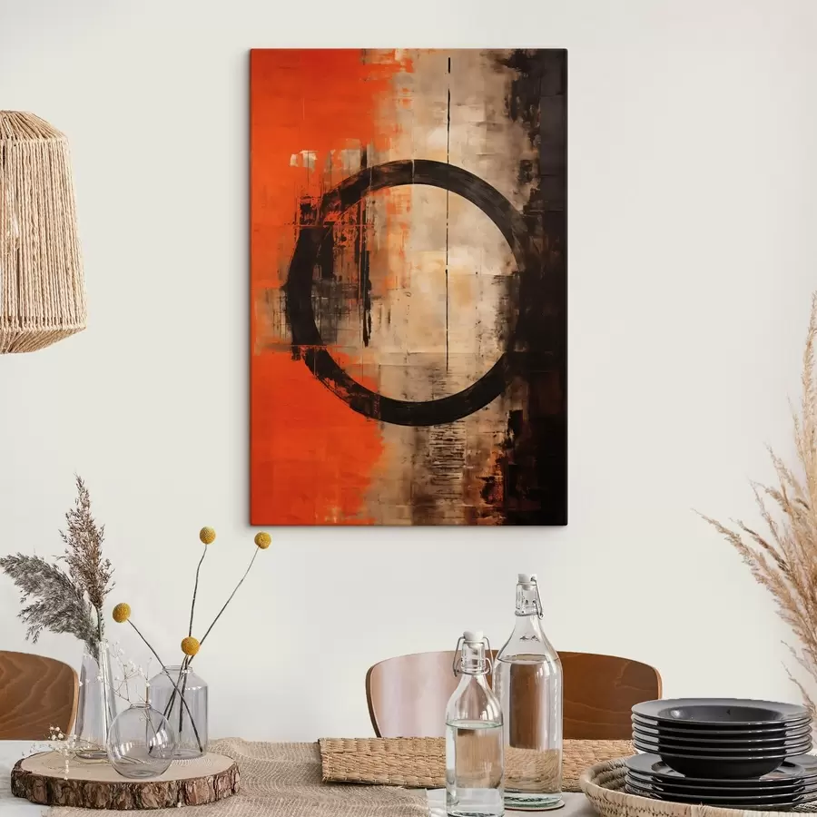 Obraz Abstrakcja z dużym czarnym okręgiem i ciepłymi teksturami s46528