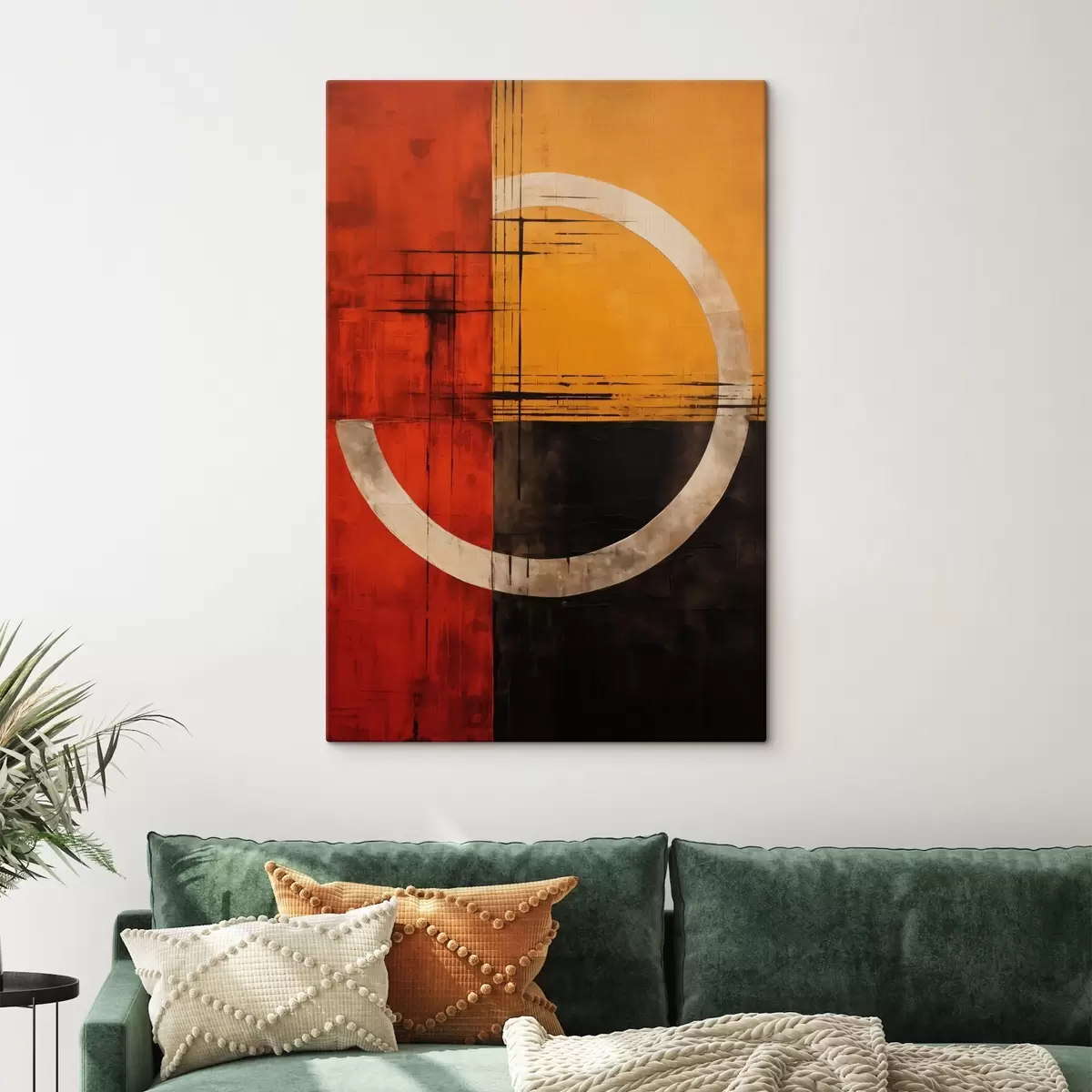 Obraz Abstrakcyjne koło na czerwono-czarnym tle z liniami s46535