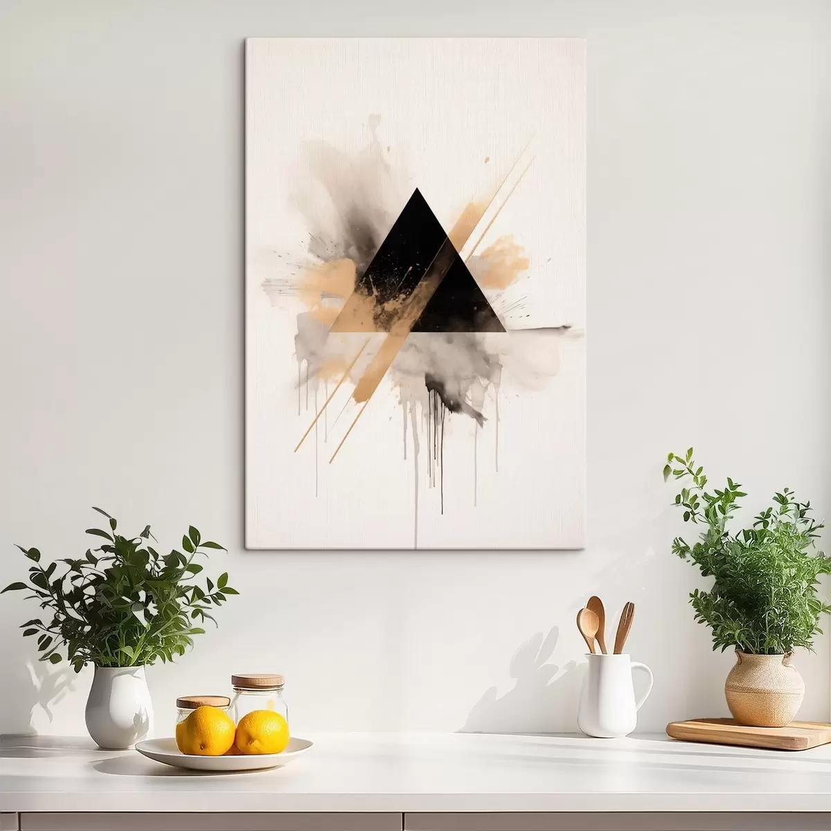 Obraz Geometria: czarny trójkąt z jasnymi plamami i liniami s46540