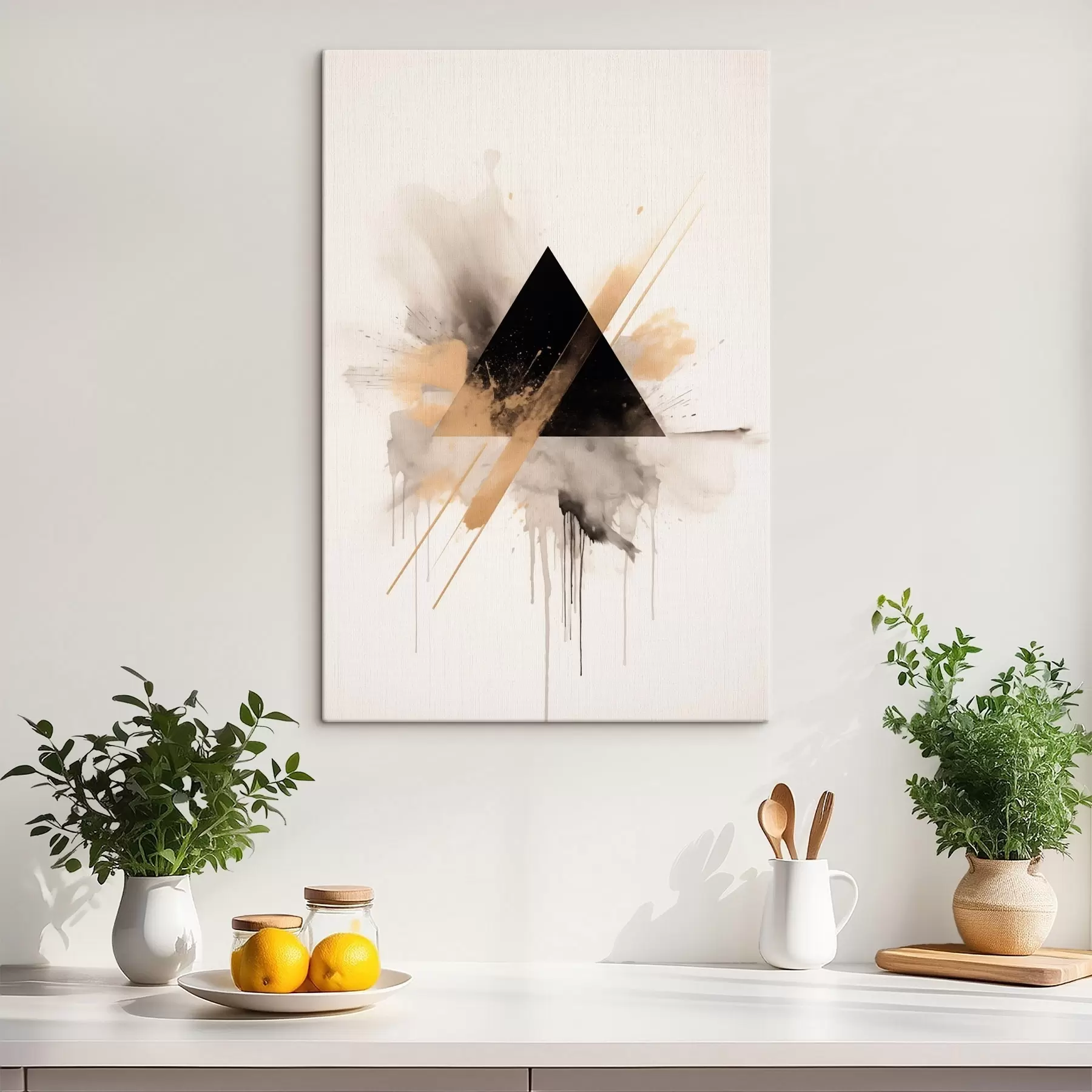 Obraz Geometria: czarny trójkąt z jasnymi plamami i liniami s46540