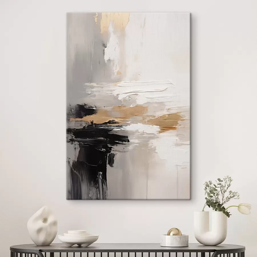 Obraz Pomalowane w odcieniach nude, z kontrastującą czarną i ochrową warstwą s46544