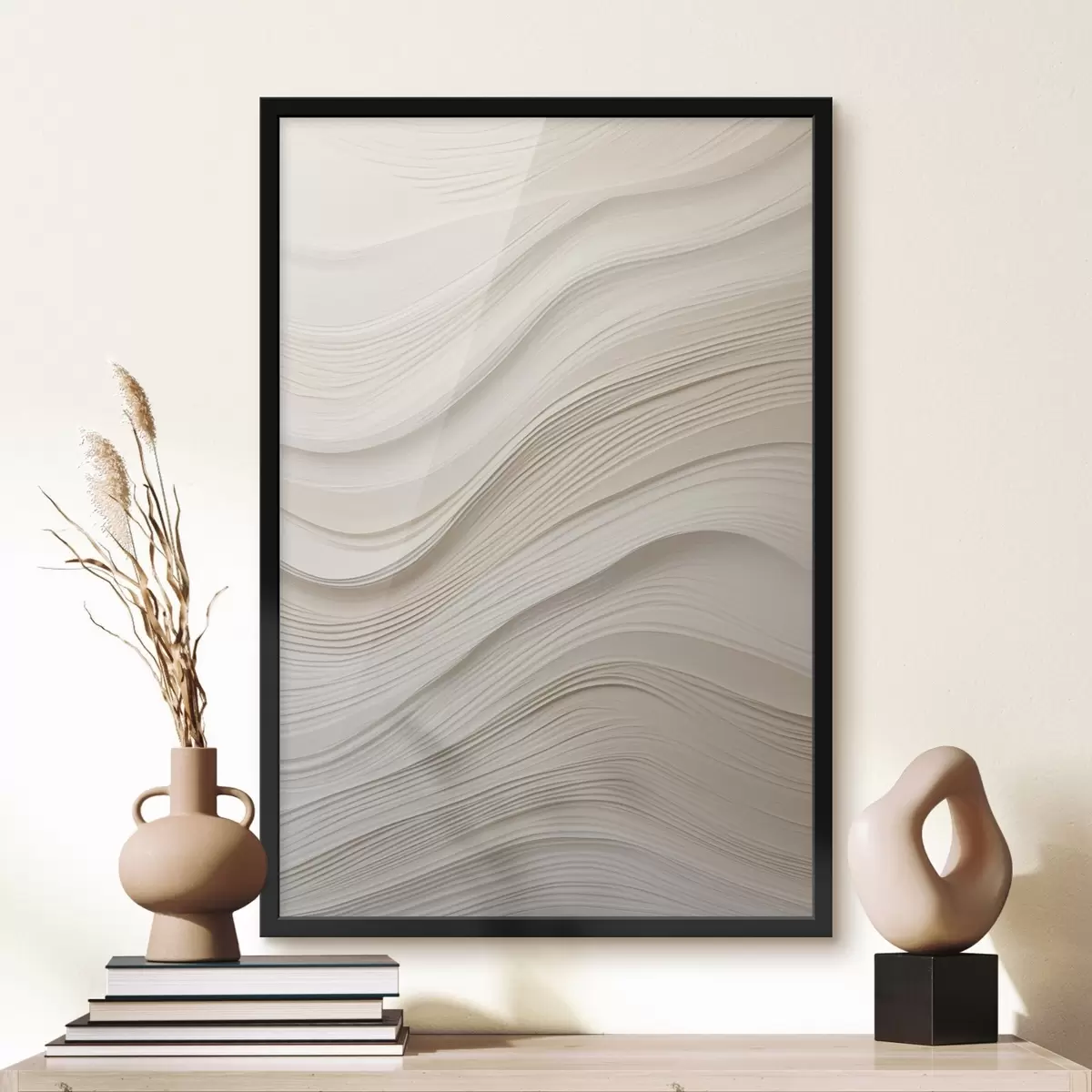 Plakat Warstwowe fale o piaskowym odcieniu, miękka faktura f46484