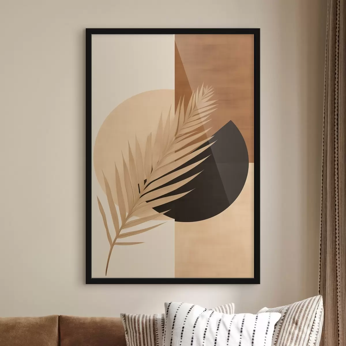 Plakat Liść palmy na tle terakoty i kremowej geometrii f46490