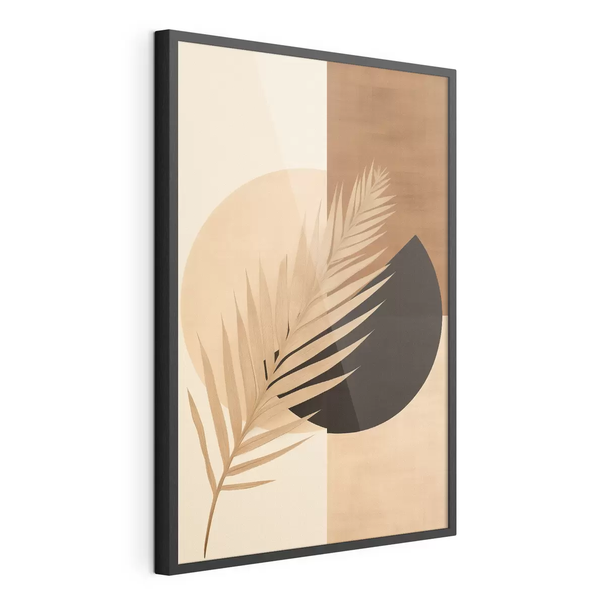 Plakat Liść palmy na tle terakoty i kremowej geometrii f46490