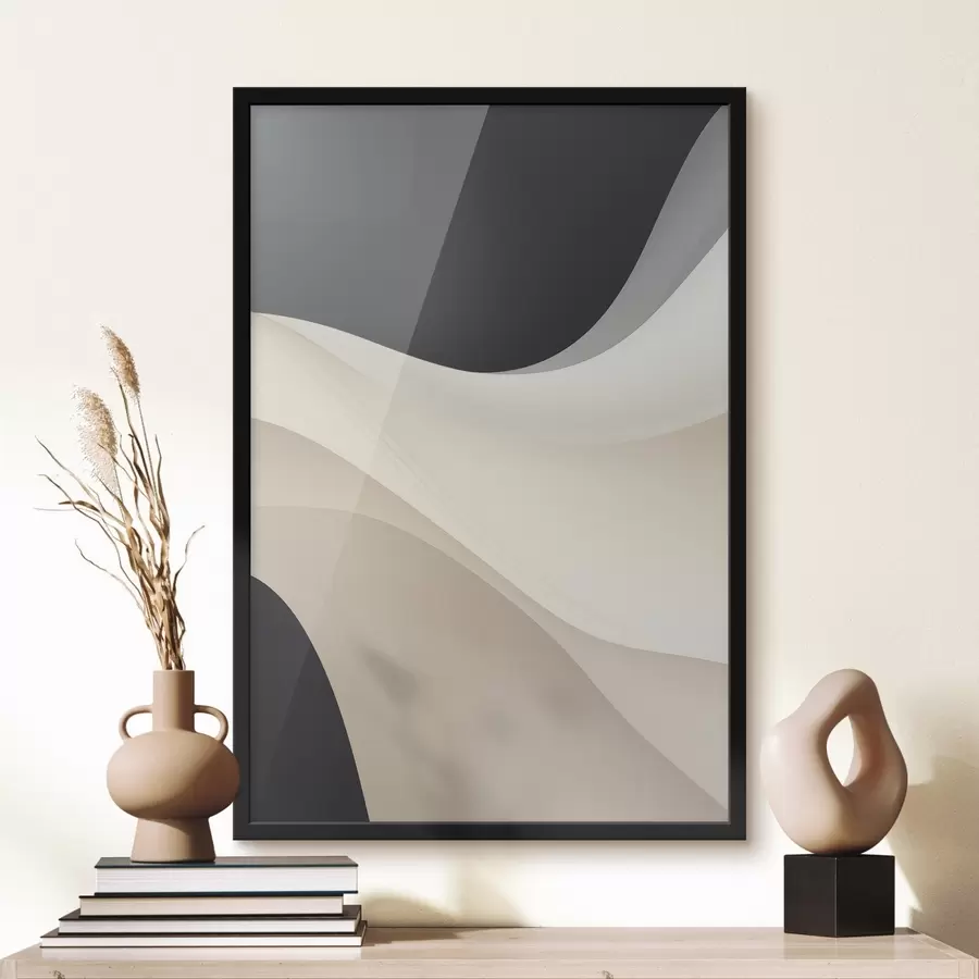 Fototapeta Warstwowe, płynne krzywizny w kolorze czarnym, kremowym i szarym f46492