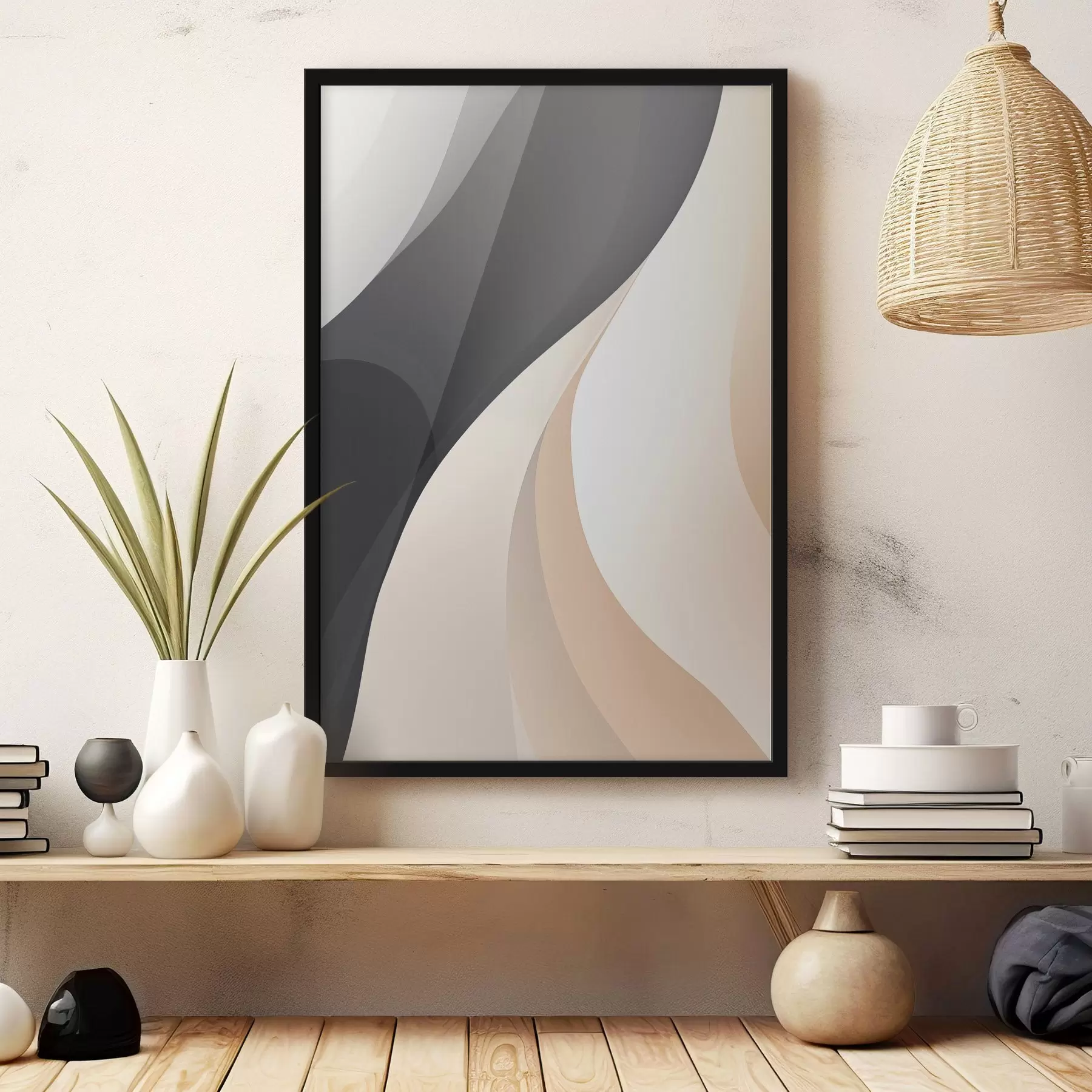 Fototapeta Eleganckie, nakładające się na siebie krzywizny w kolorach grafitowym, kości słoniowej i piaskowym f46493