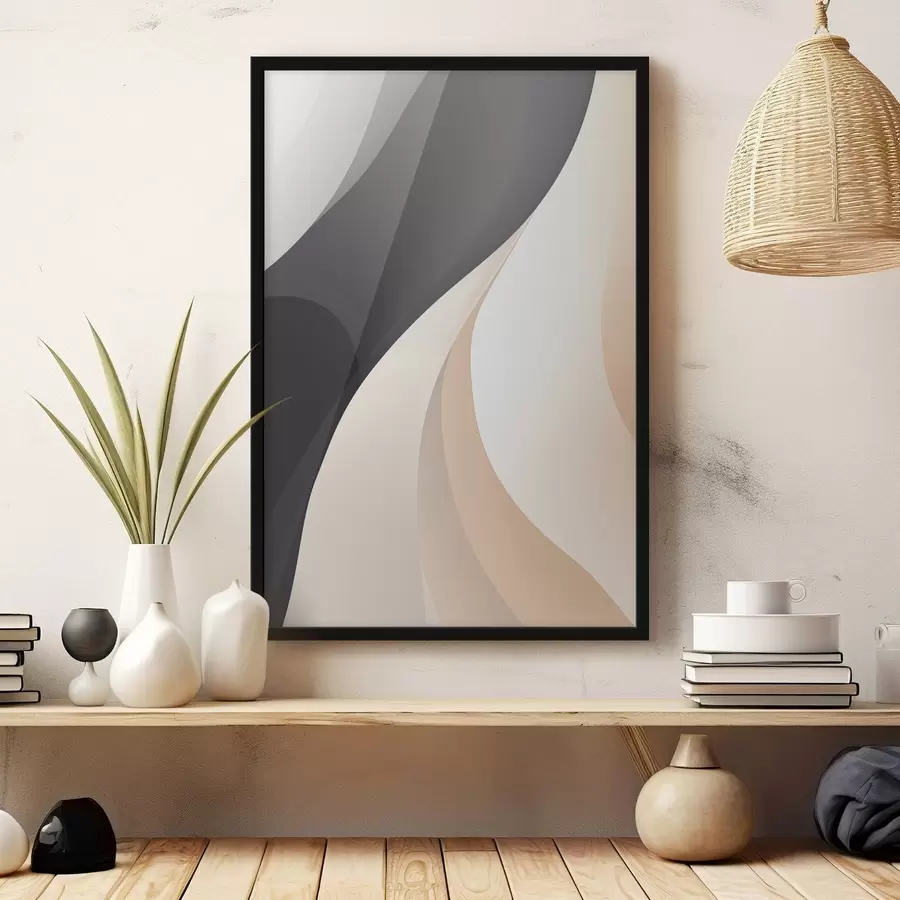 Fototapeta Eleganckie, nakładające się na siebie krzywizny w kolorach grafitowym, kości słoniowej i piaskowym f46493