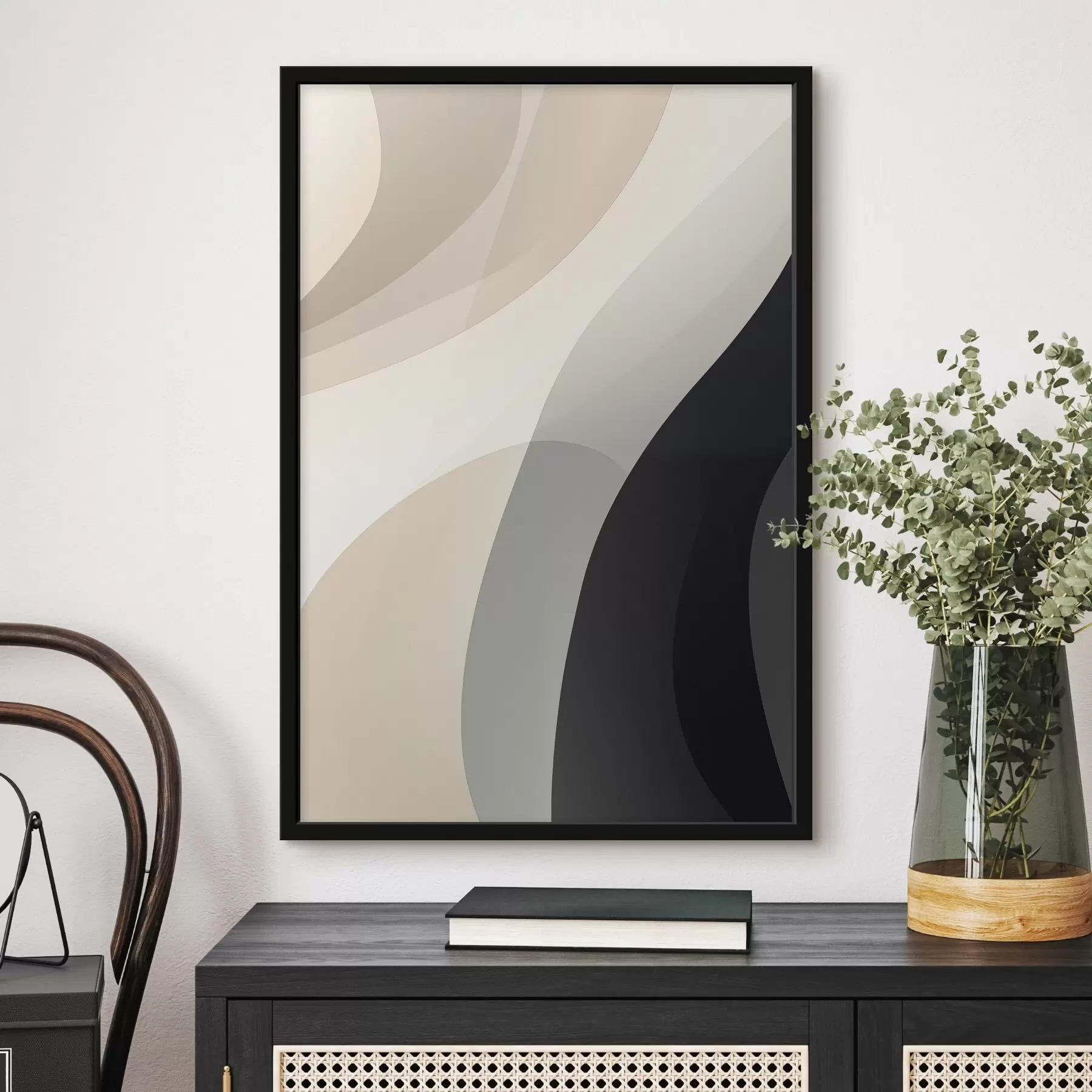 Fototapeta Organiczne fale w ciepłym beżu i kolorze węgla drzewnego f46494