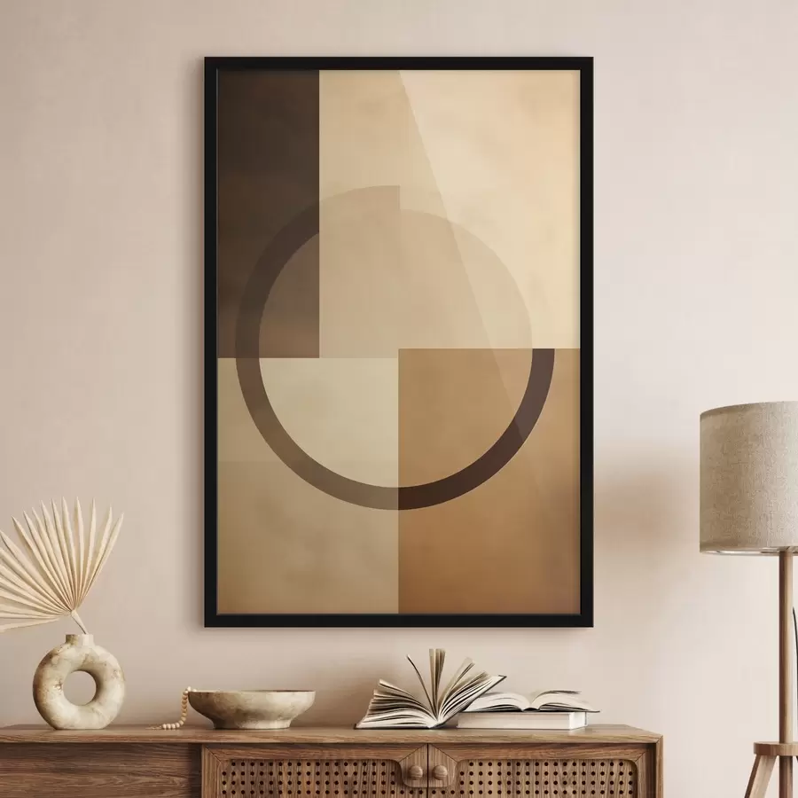 Fototapeta Stonowane kwadraty z półprzezroczystym pierścieniem, ciepła paleta kolorów ziemi f46498