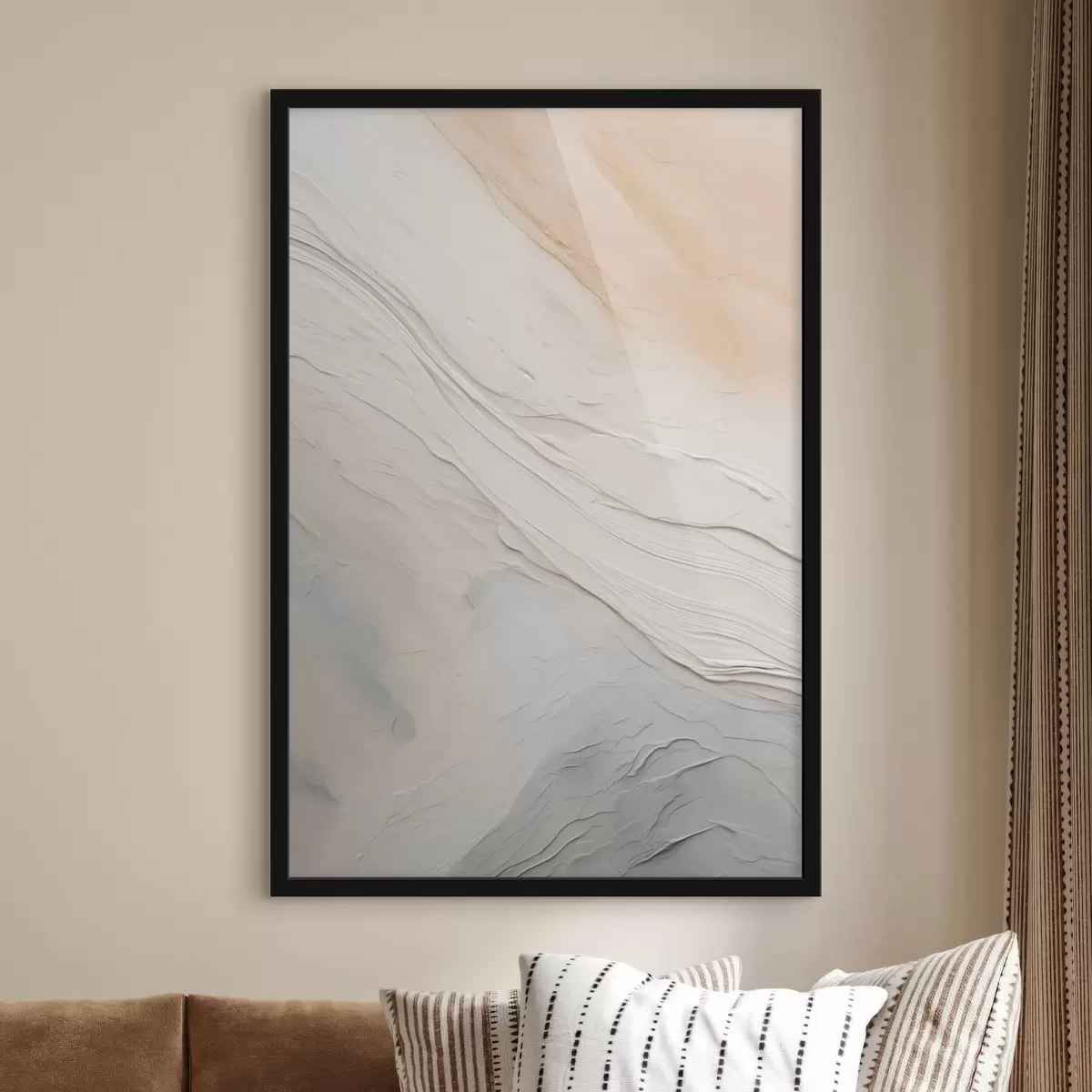 Plakat Teksturowane fale tynku w delikatnych odcieniach kości słoniowej i piasku f46510