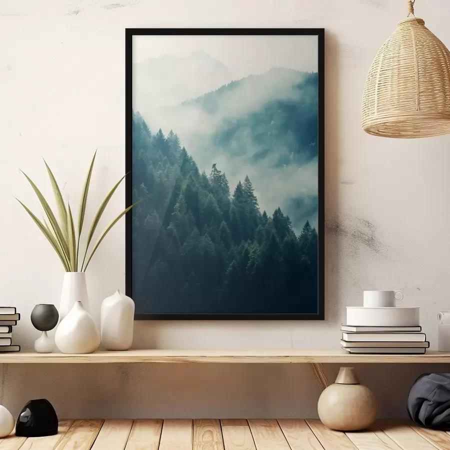 Fototapeta Zamglone grzbiety górskie i ciemny las iglasty f46518