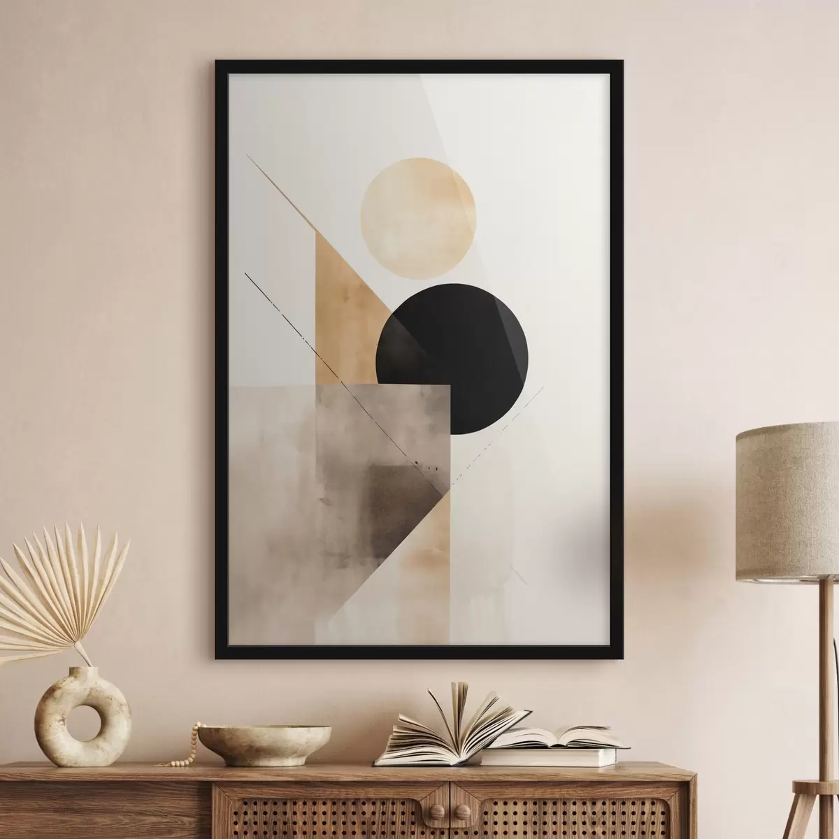 Plakat Minimalistyczna kompozycja: okrąg, trójkąt i płaszczyzny f46532