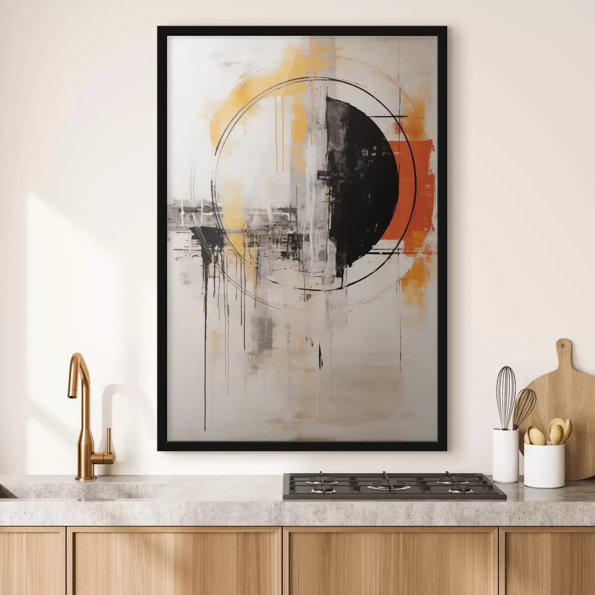 Plakat Jednokolorowe pomarańczowe koło z teksturowanymi kroplami f46536