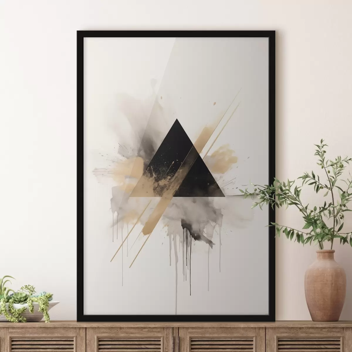 Plakat Geometria: czarny trójkąt z jasnymi plamami i liniami f46540