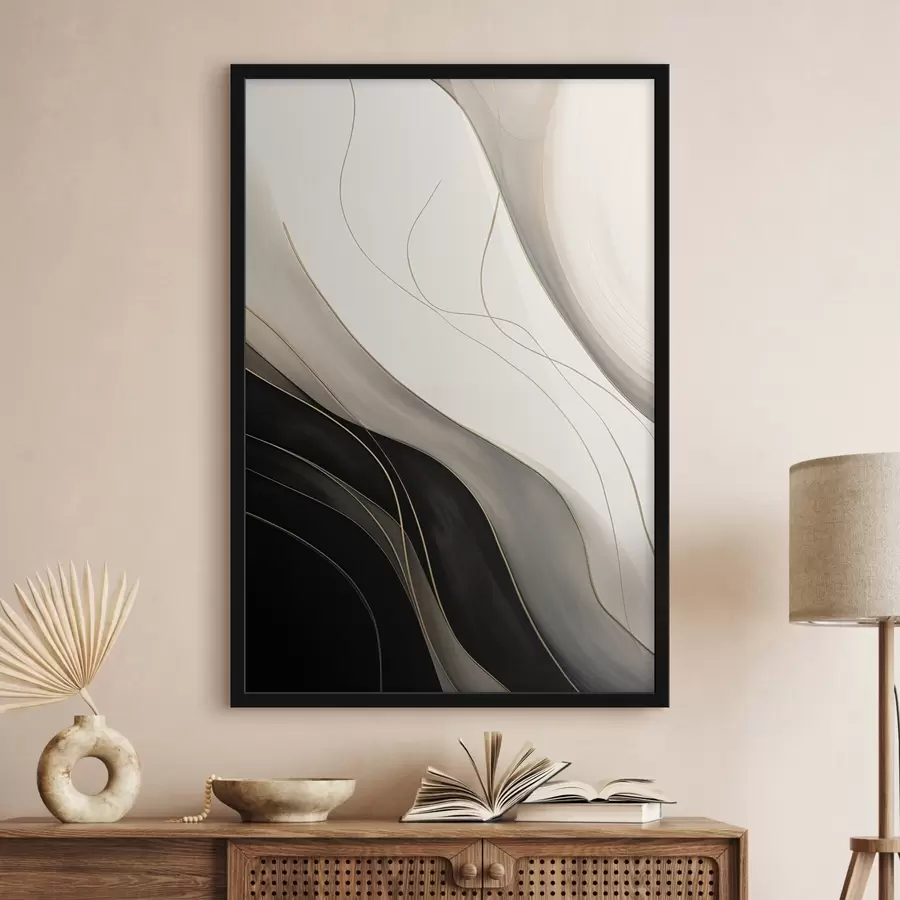 Fototapeta Fale w kolorze czarnym i beżowym z delikatnymi ochrowymi liniami f46541