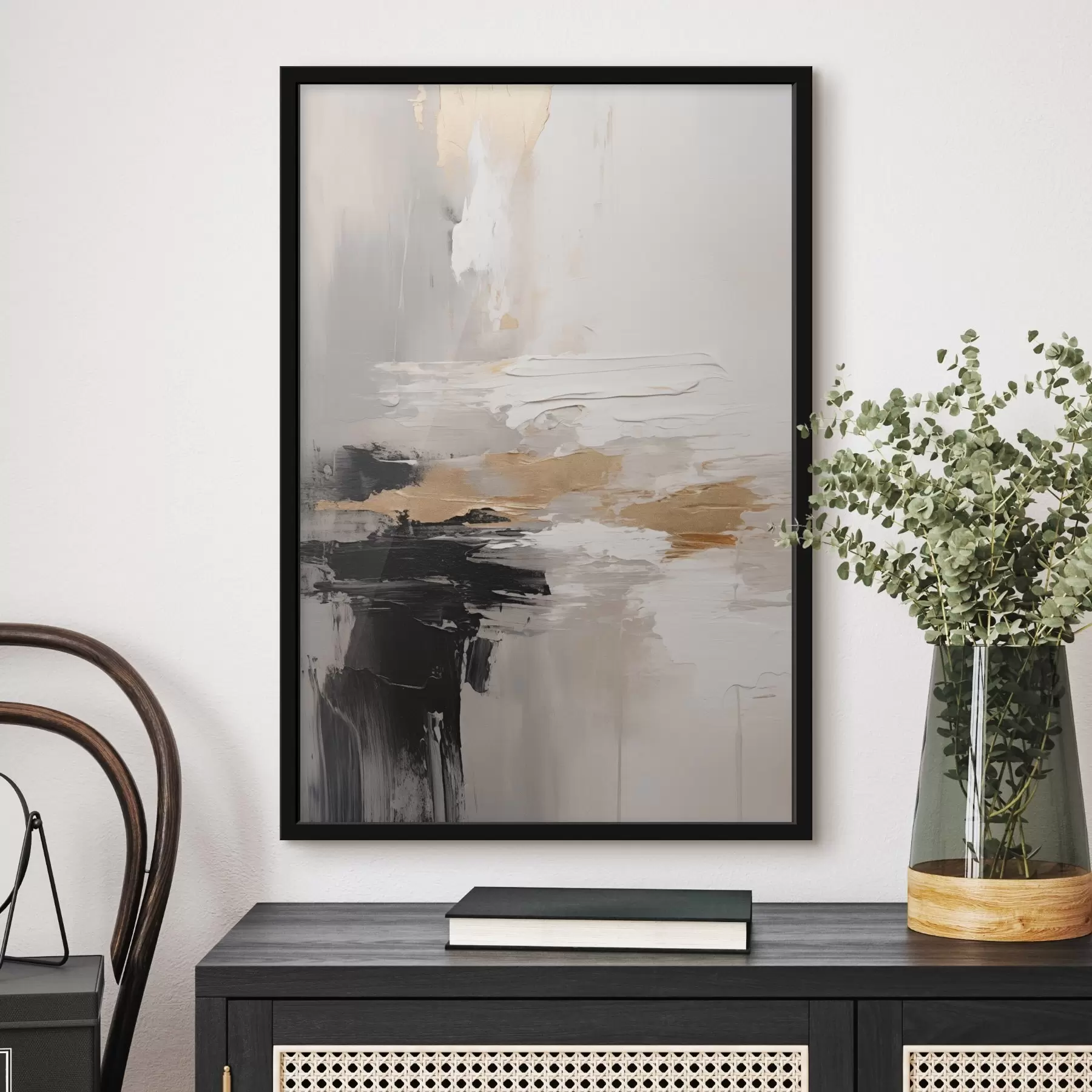 Fototapeta Pomalowane w odcieniach nude, z kontrastującą czarną i ochrową warstwą f46544