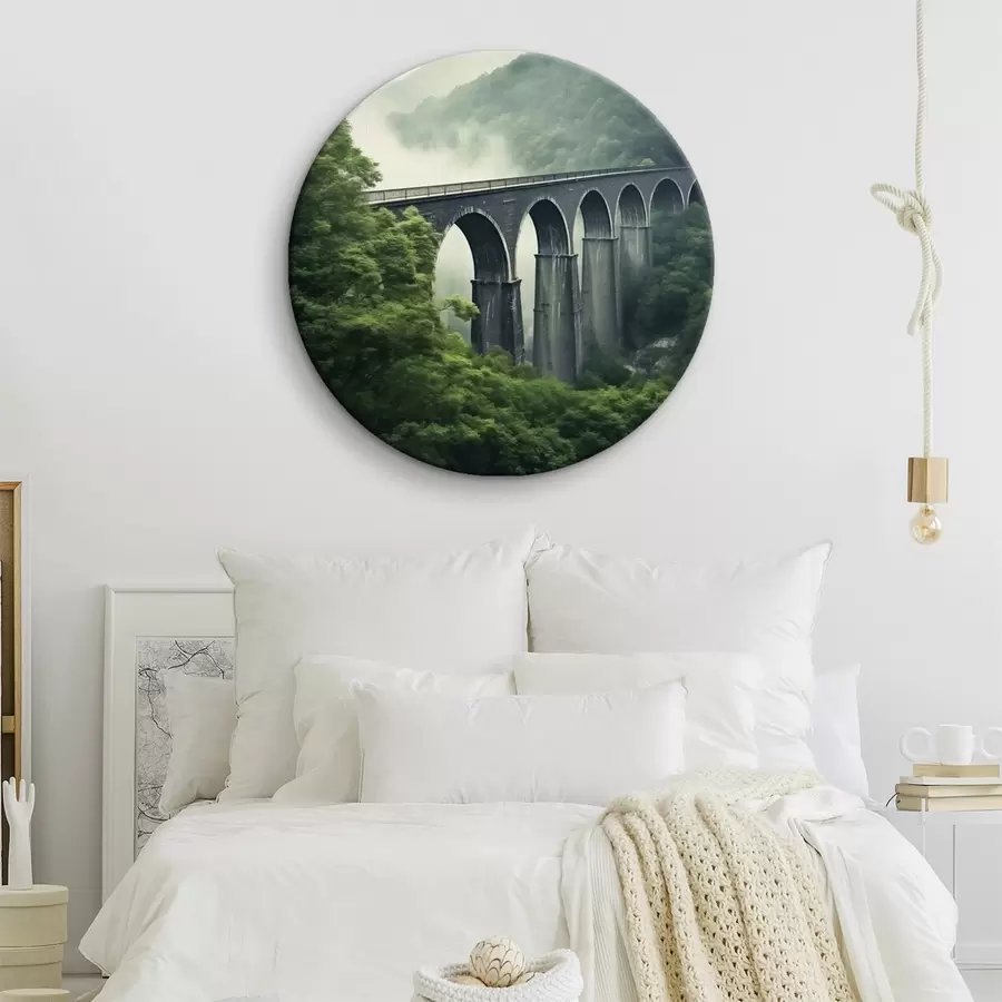 Obraz Kamienny wiadukt nad zamgloną, zalesioną doliną r46483