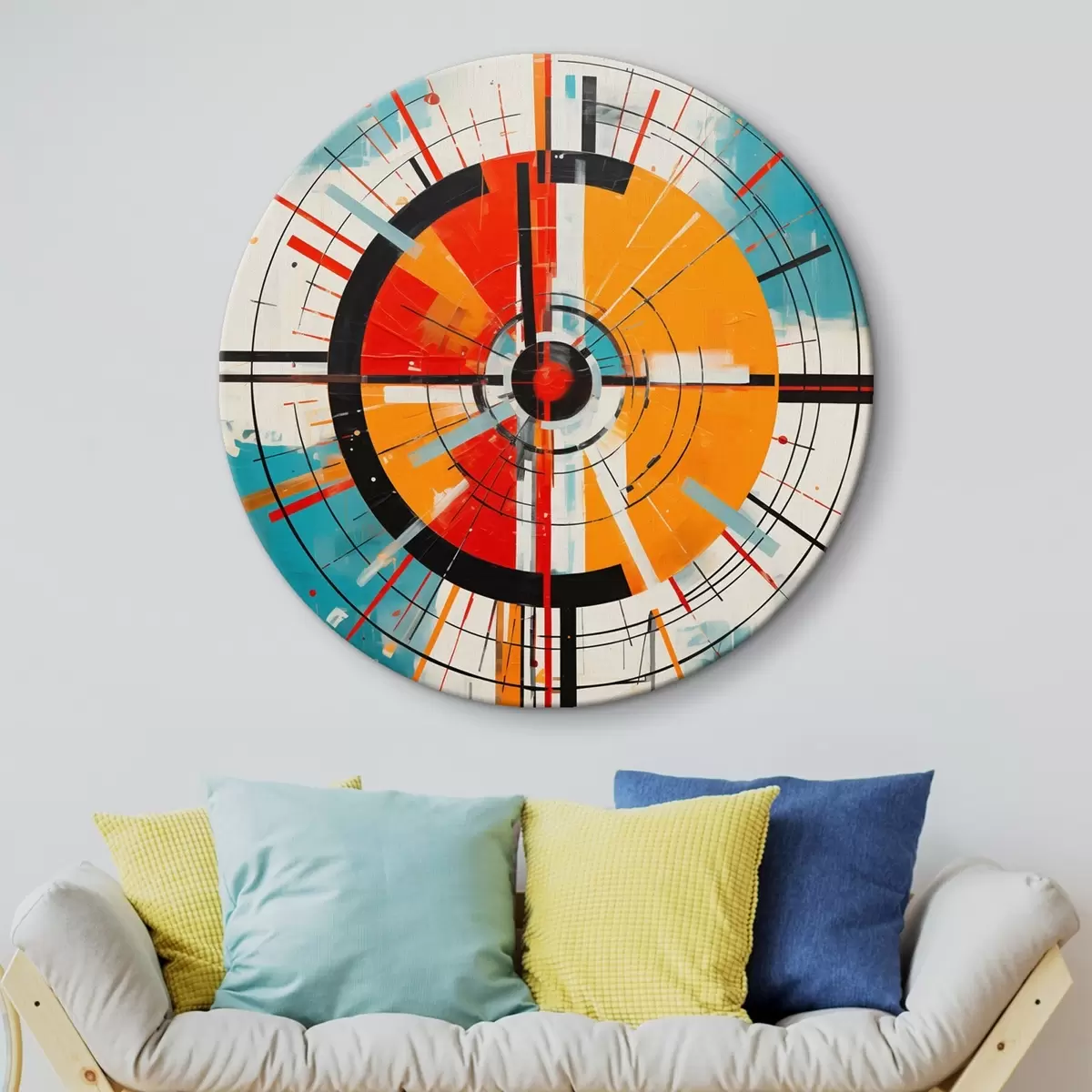 Okrągłe obrazy Koncentryczny cel z segmentami w kolorze turkusowym i pomarańczowym r46486