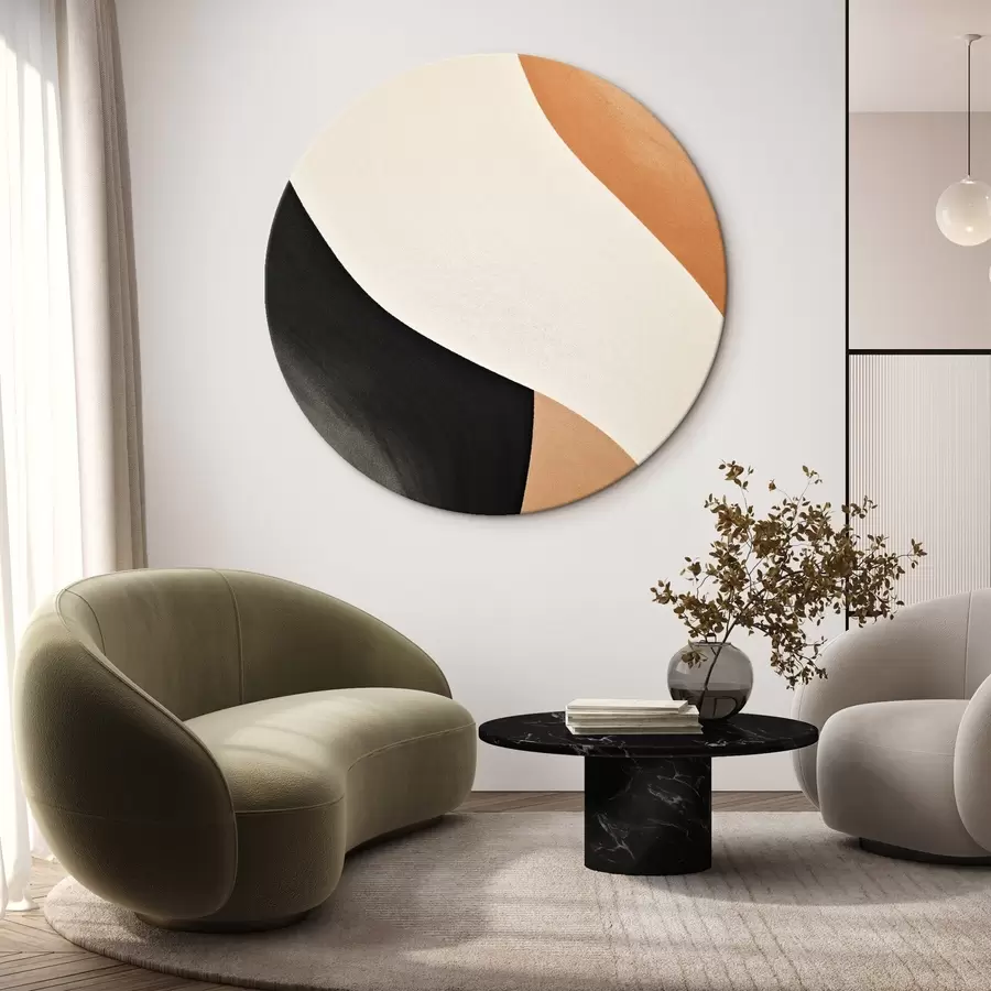 Obraz Wyrazista linia w kształcie litery S w kolorze kremowym, czarnym i z akcentami w kolorze terakoty r46495